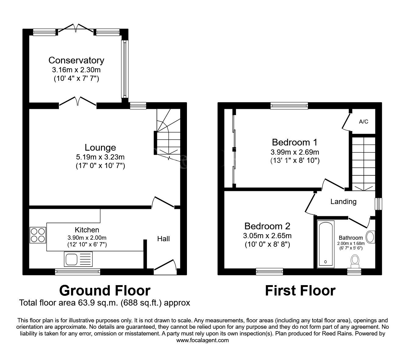 Floorplan of 2 bedroom Semi Detached House for sale, Sandall View, Dinnington, South Yorkshire, S25