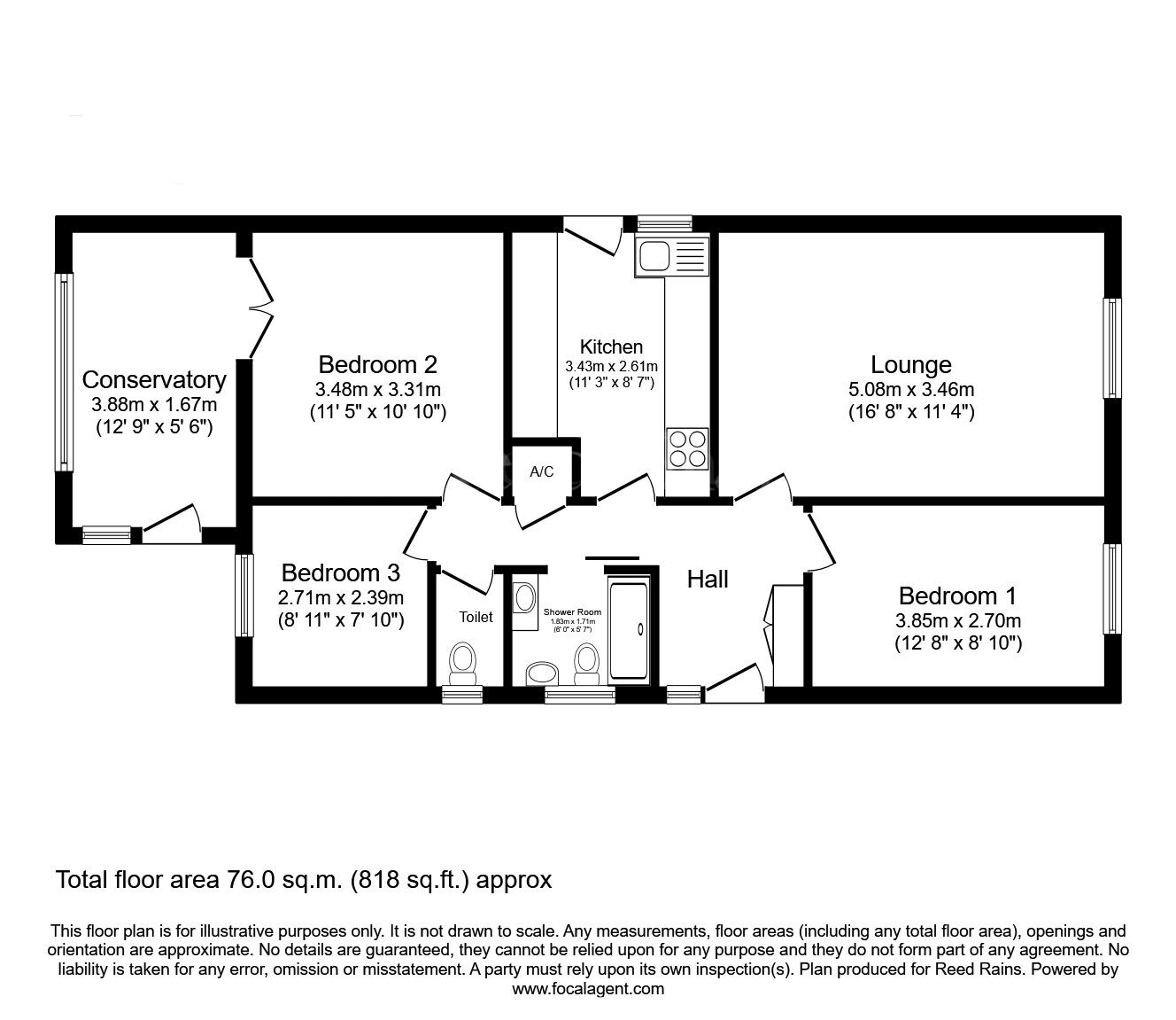 Floorplan of 3 bedroom Detached Bungalow for sale, Borrowdale Crescent, Dinnington, South Yorkshire, S25