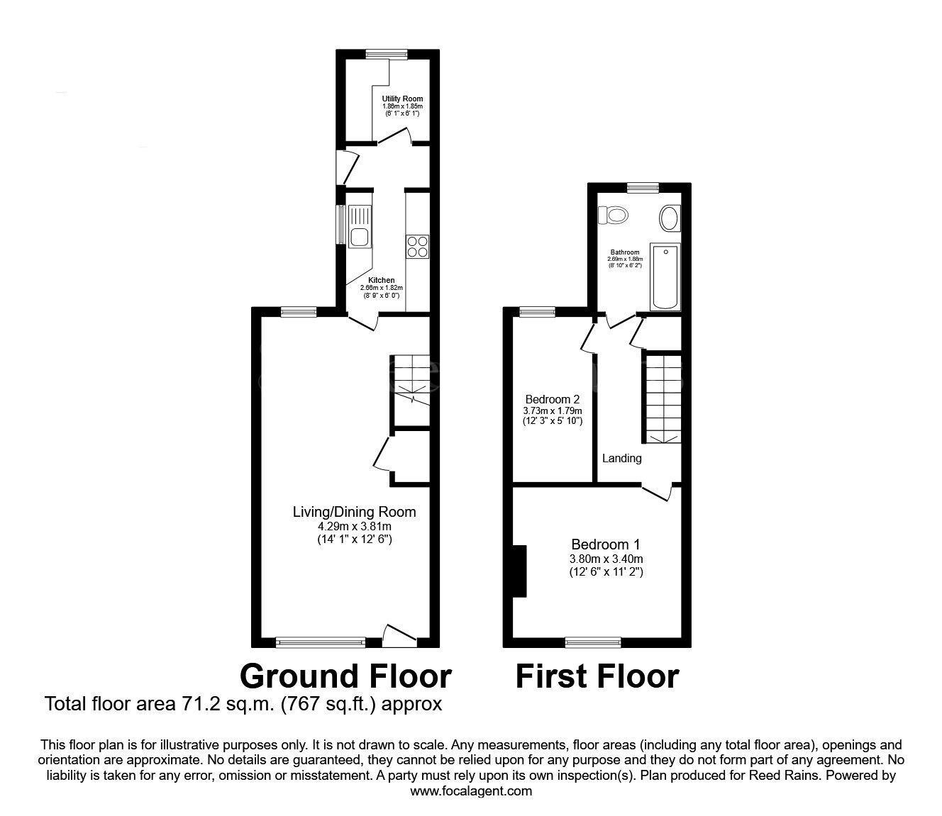 Floorplan of 2 bedroom Mid Terrace House for sale, Silverdales, Dinnington, South Yorkshire, S25