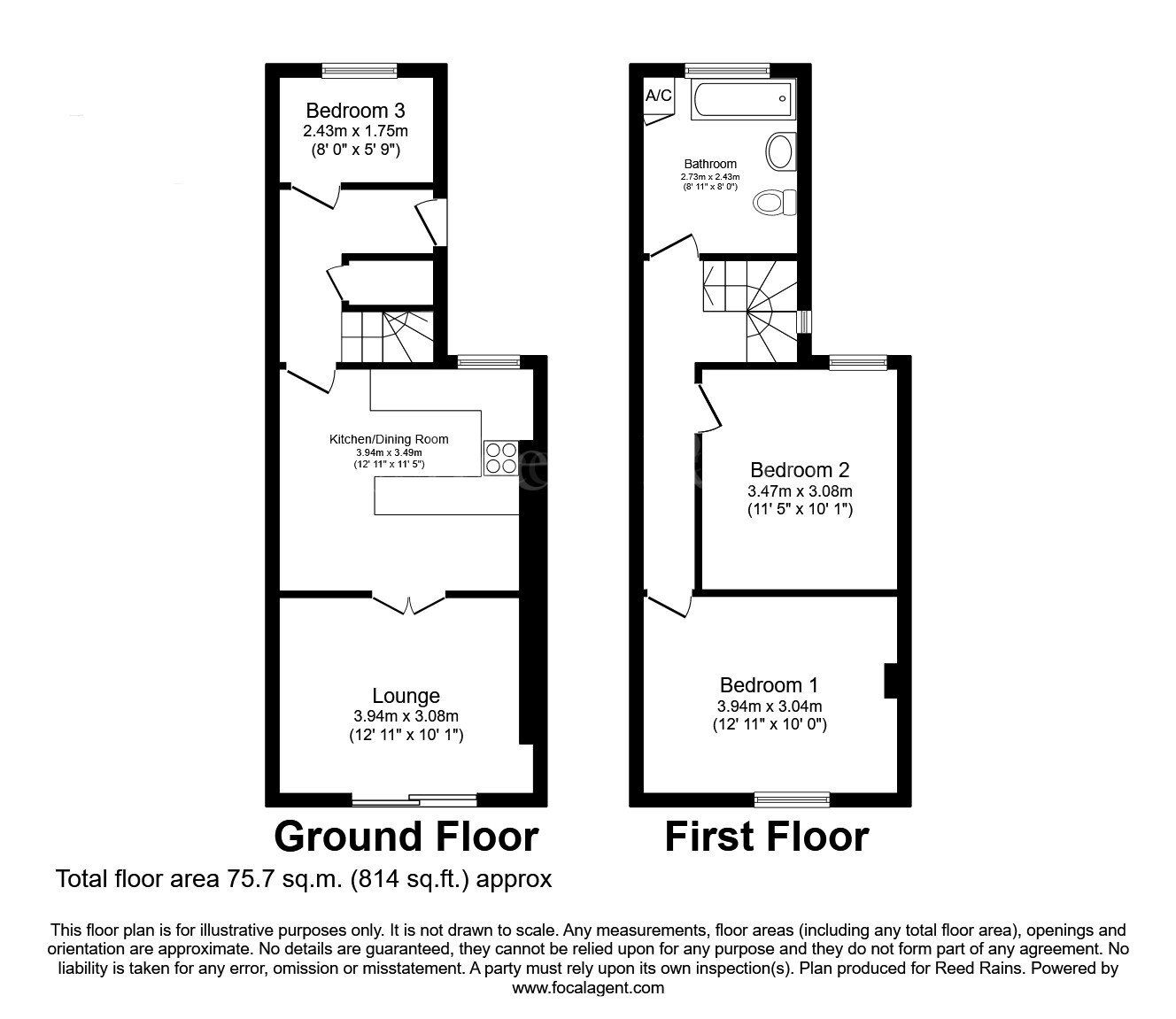 Floorplan of 3 bedroom Mid Terrace House to rent, Doe Quarry Terrace, Dinnington, South Yorkshire, S25