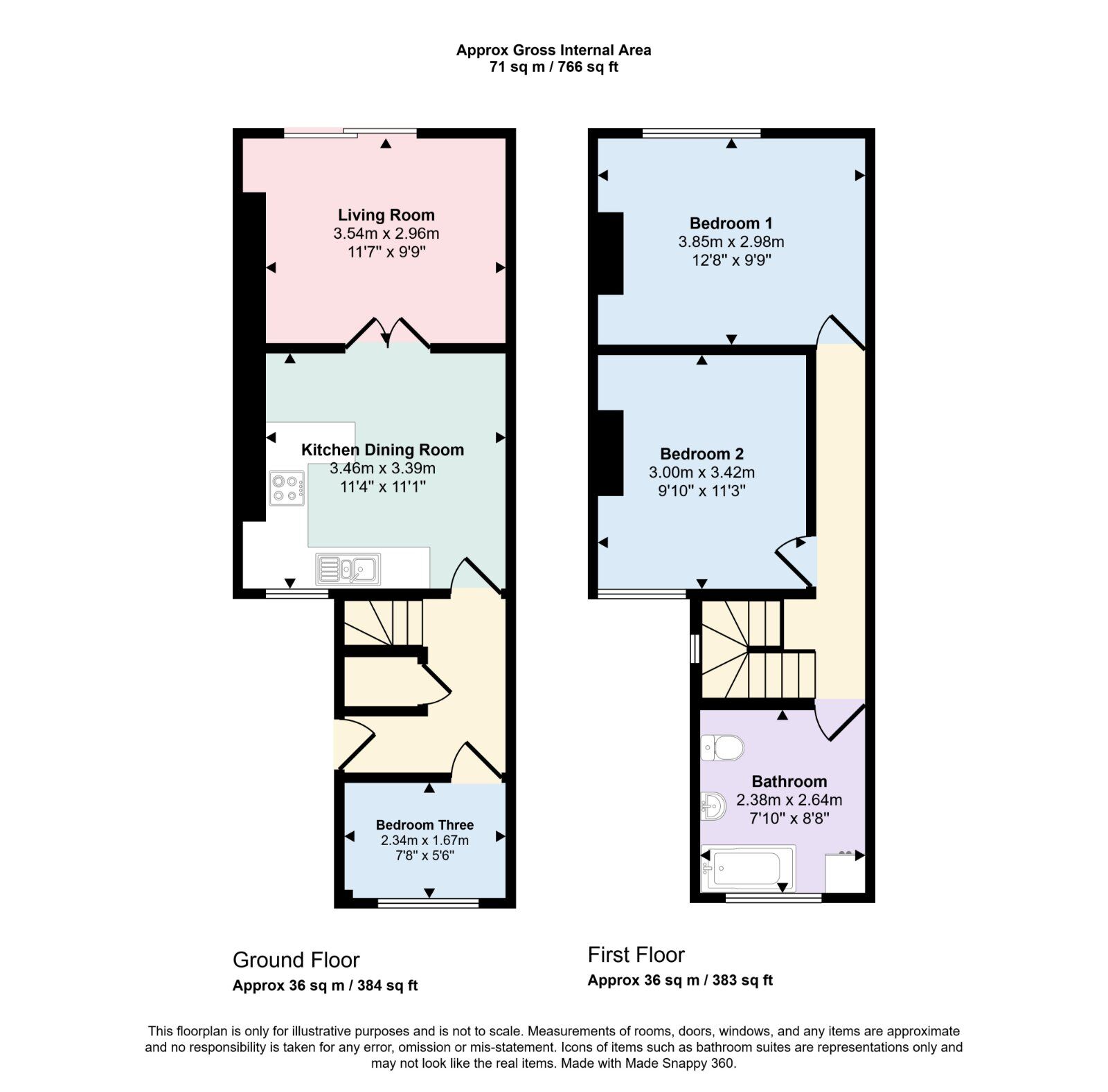 Floorplan of 3 bedroom Mid Terrace House to rent, Doe Quarry Terrace, Dinnington, South Yorkshire, S25
