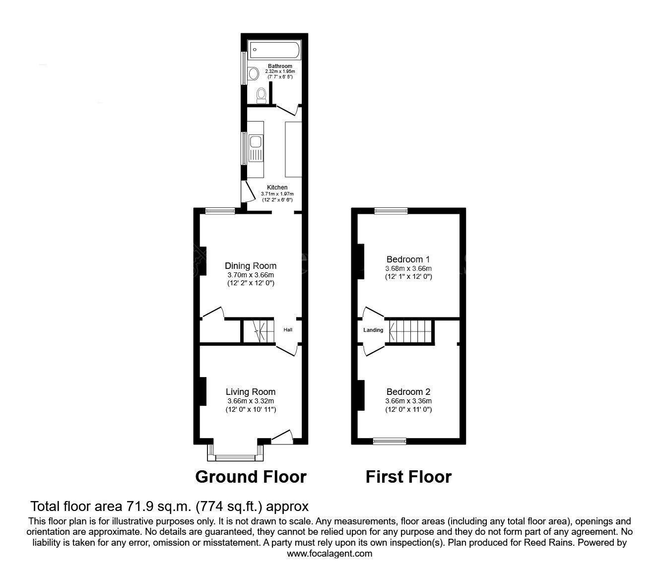 Floorplan of 2 bedroom Semi Detached House for sale, Rotherham Road, Dinnington, South Yorkshire, S25
