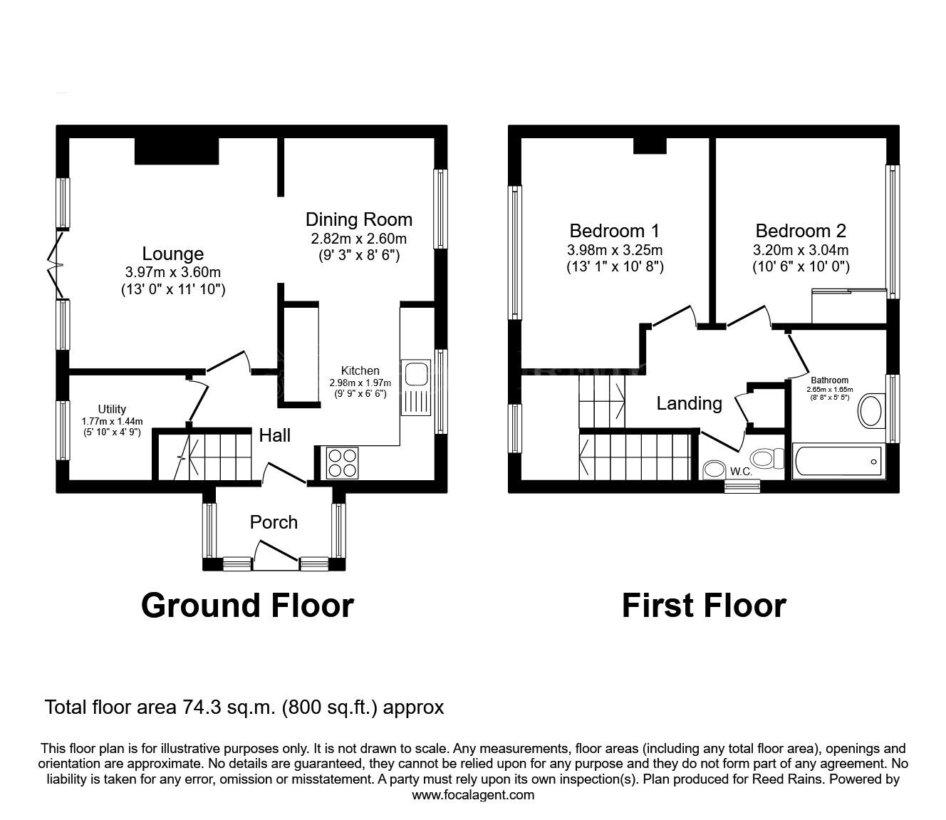Floorplan of 2 bedroom Semi Detached House for sale, Keats Drive, Dinnington, South Yorkshire, S25