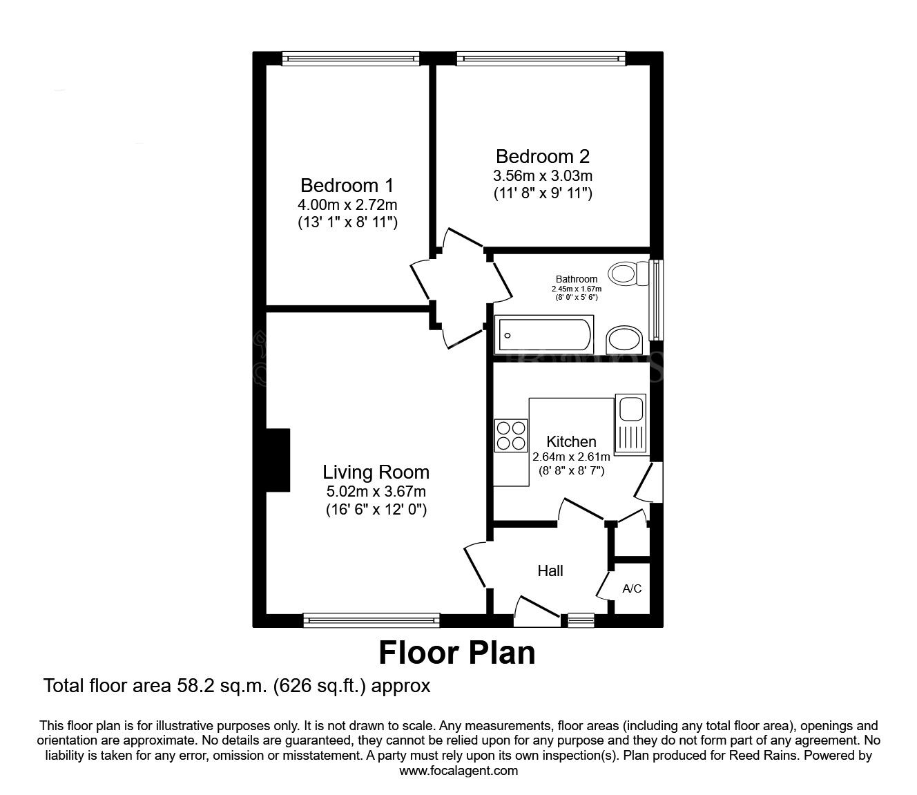 Floorplan of 2 bedroom Semi Detached Bungalow for sale, Broom Grove, South Anston, South Yorkshire, S25