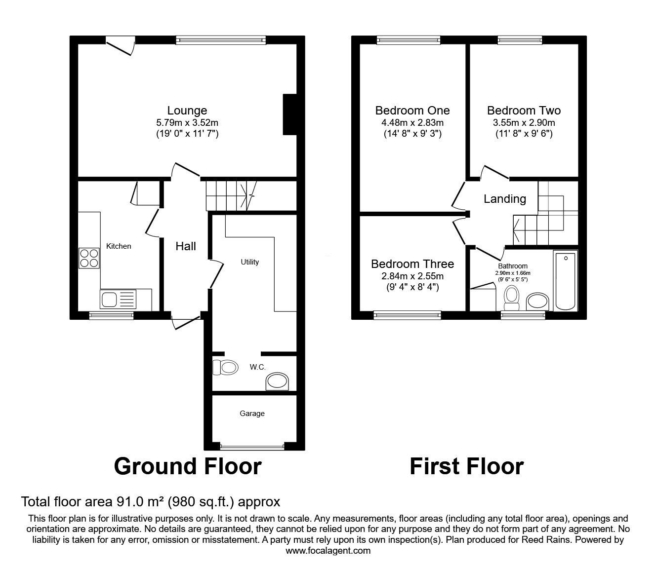 Floorplan of 3 bedroom End Terrace House for sale, Bishops Court, Eccleshall, Staffordshire, ST21