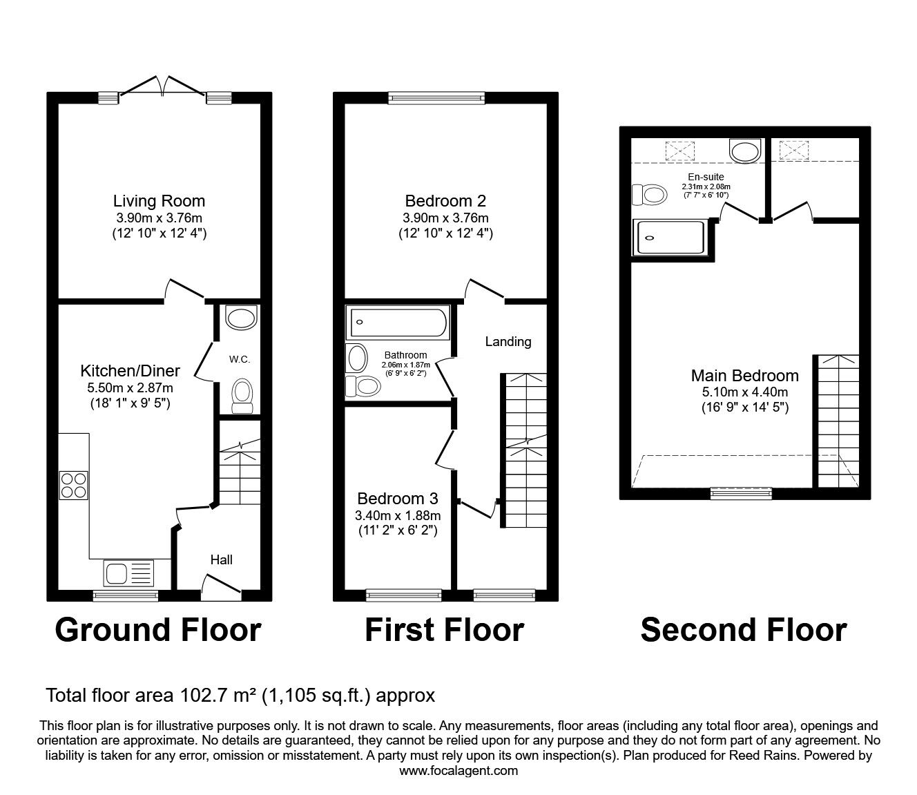 Floorplan of 3 bedroom Mid Terrace House for sale, Overton Close, Eccleshall, Staffordshire, ST21