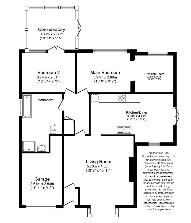 Floorplan of 2 bedroom Detached Bungalow for sale, Market Fields, Eccleshall, Staffordshire, ST21