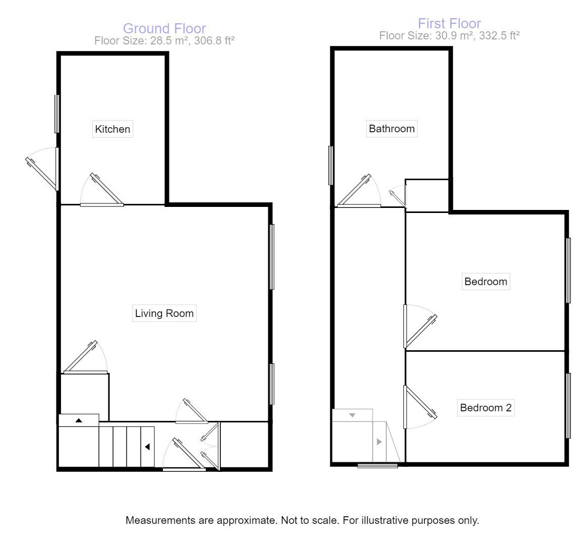 Floorplan of 2 bedroom Mid Terrace House to rent, The Leys, Evesham, Worcestershire, WR11