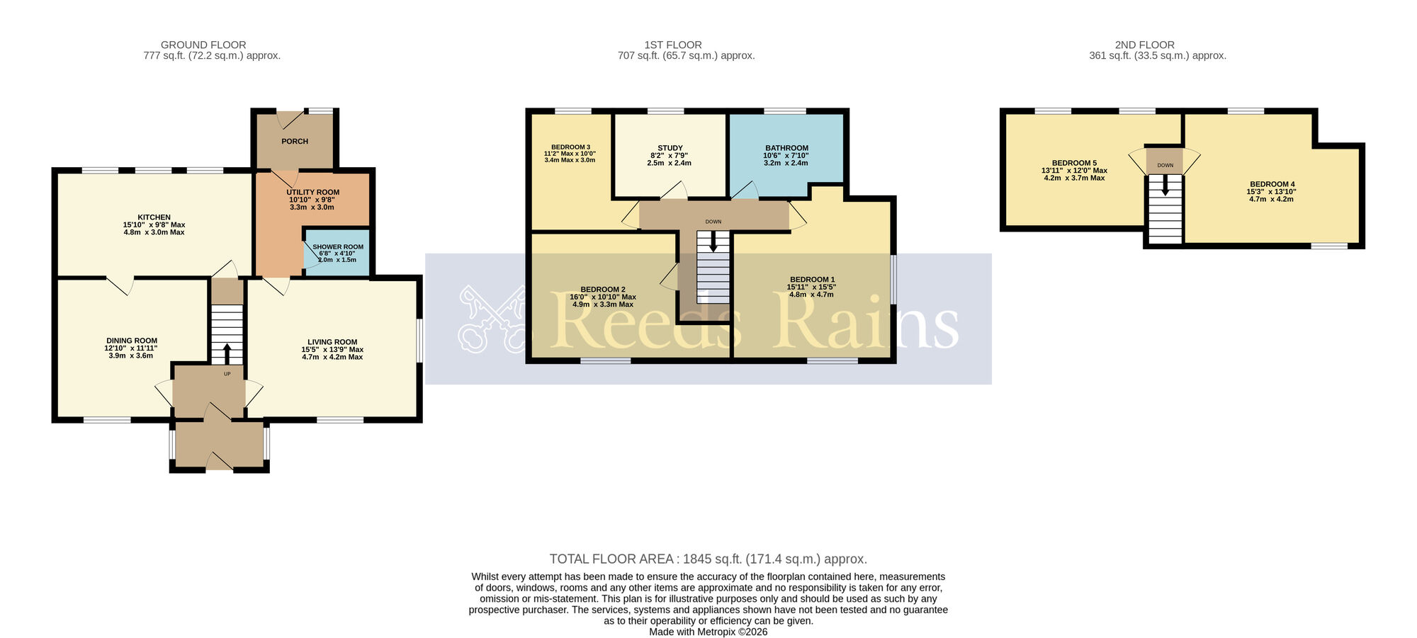 Floorplan of 5 bedroom Semi Detached House for sale, Rushford, Evesham, Warwickshire, WR11