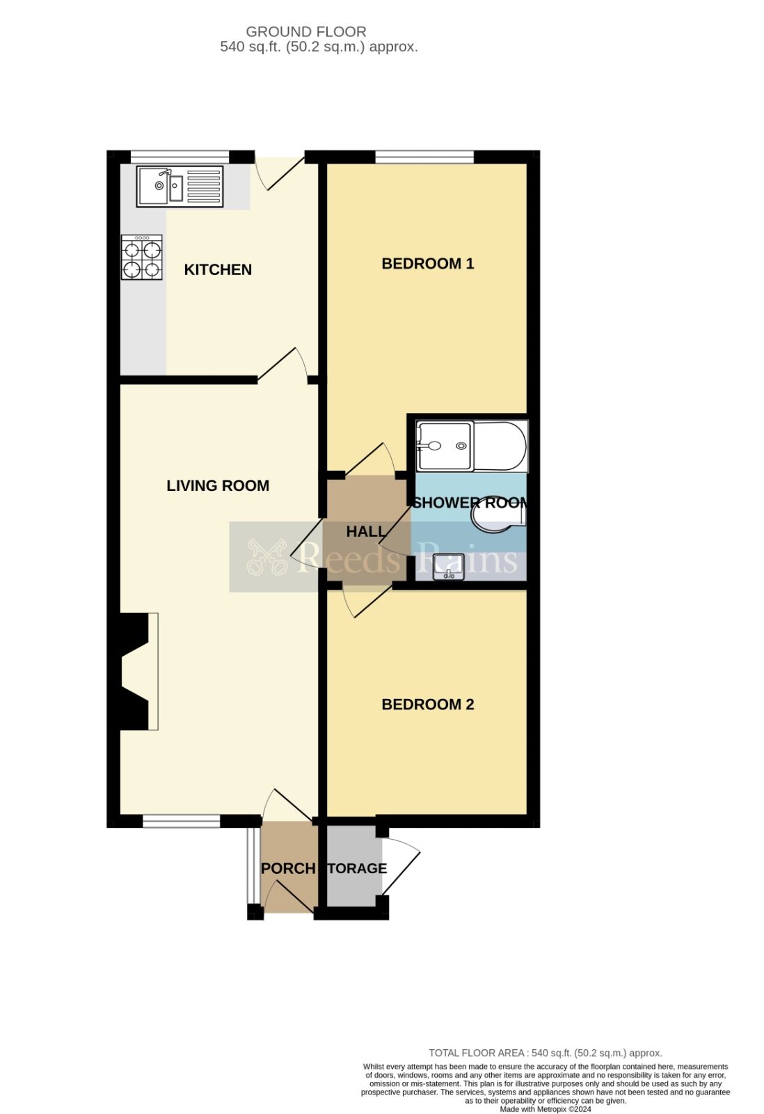 Floorplan of 2 bedroom Mid Terrace Bungalow for sale, Burford Gardens, Evesham, Worcestershire, WR11