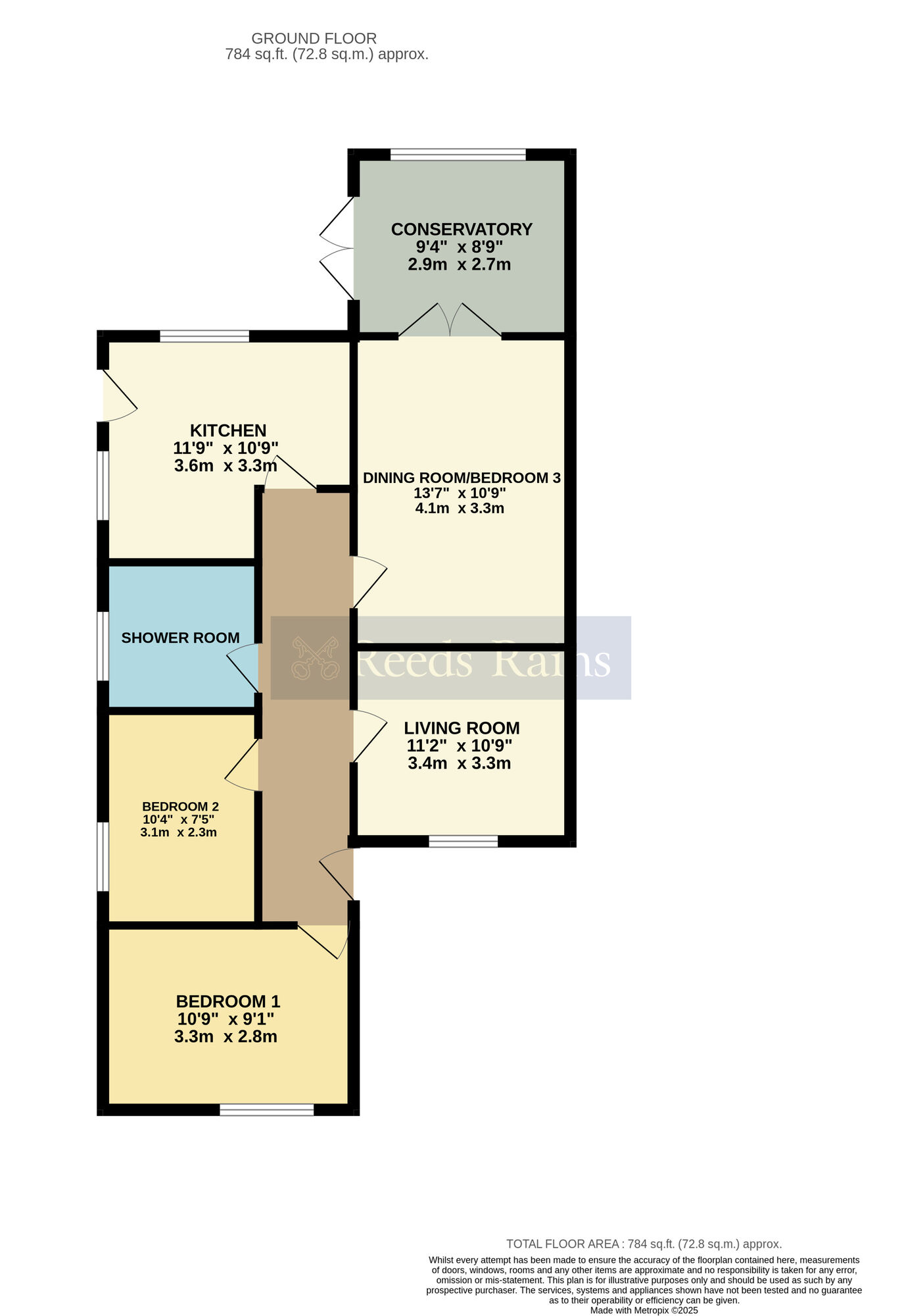 Floorplan of 3 bedroom Semi Detached Bungalow for sale, Evendene Road, Evesham, Worcestershire, WR11