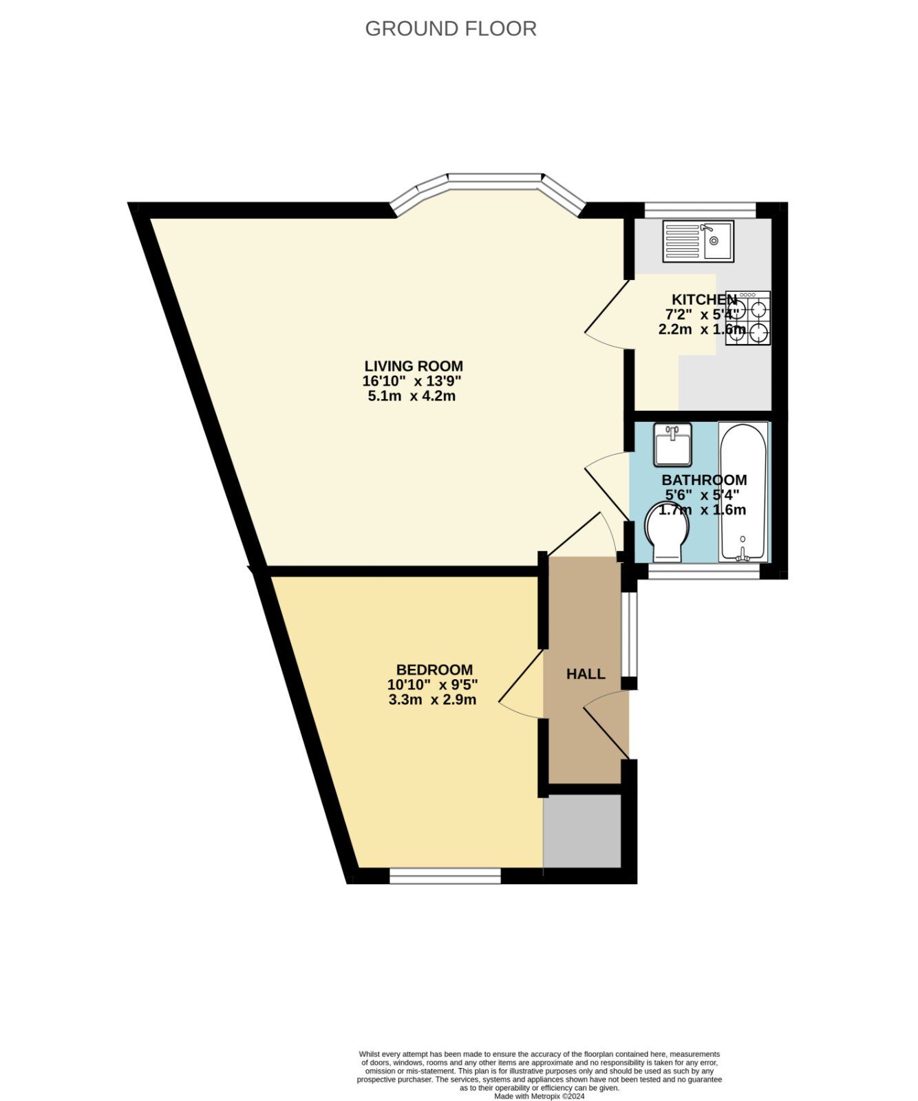 Floorplan of 1 bedroom Bungalow for sale, Greenhill, Evesham, Worcestershire, WR11