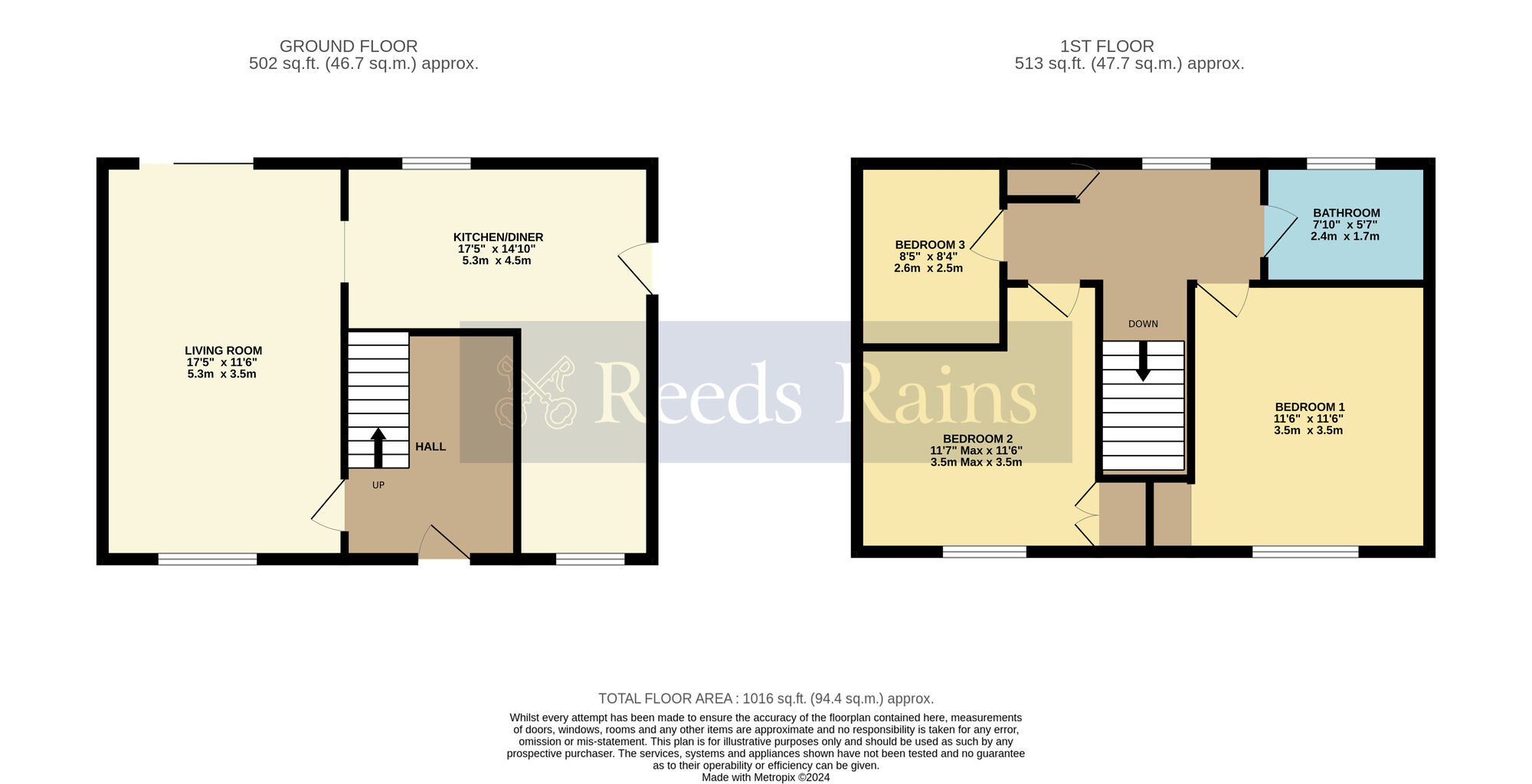 Floorplan of 3 bedroom End Terrace House for sale, Charles Close, Evesham, Worcestershire, WR11