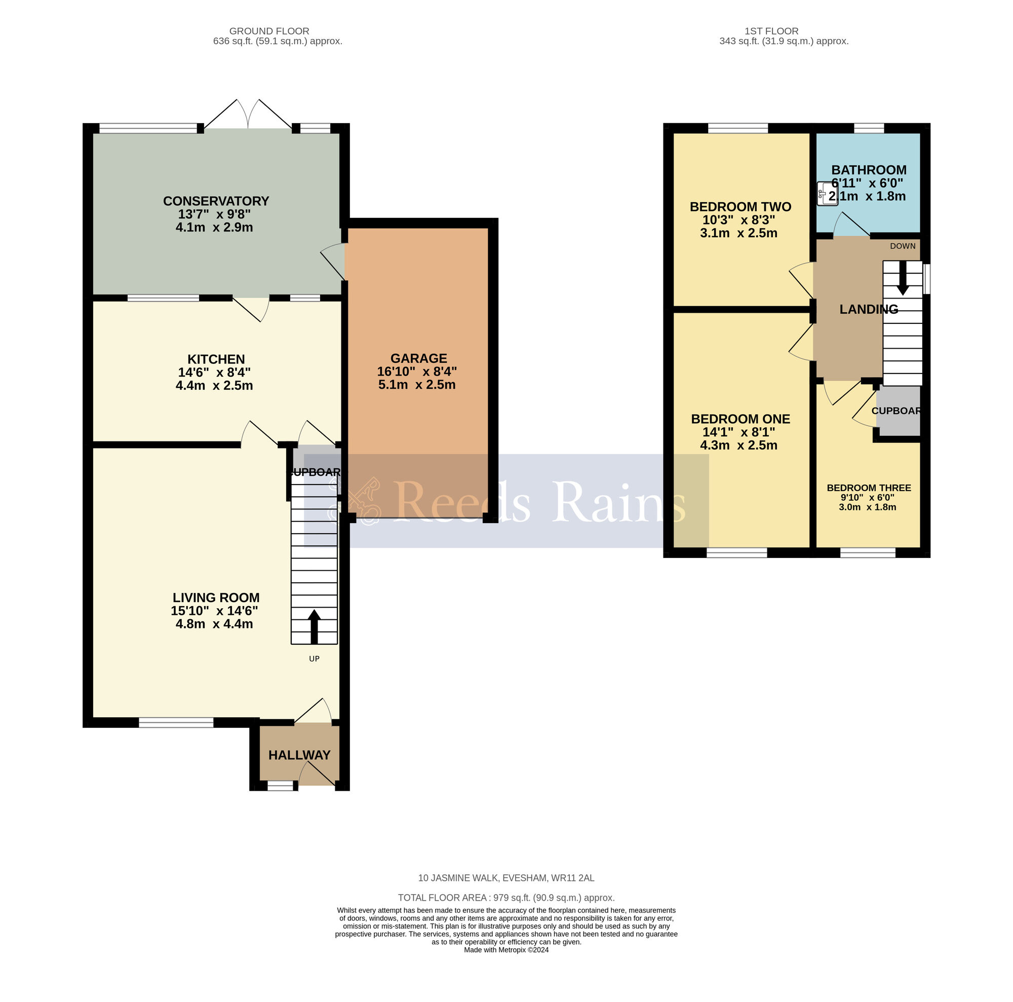 Floorplan of 3 bedroom Link Detached House for sale, Jasmine Walk, Evesham, Worcestershire, WR11