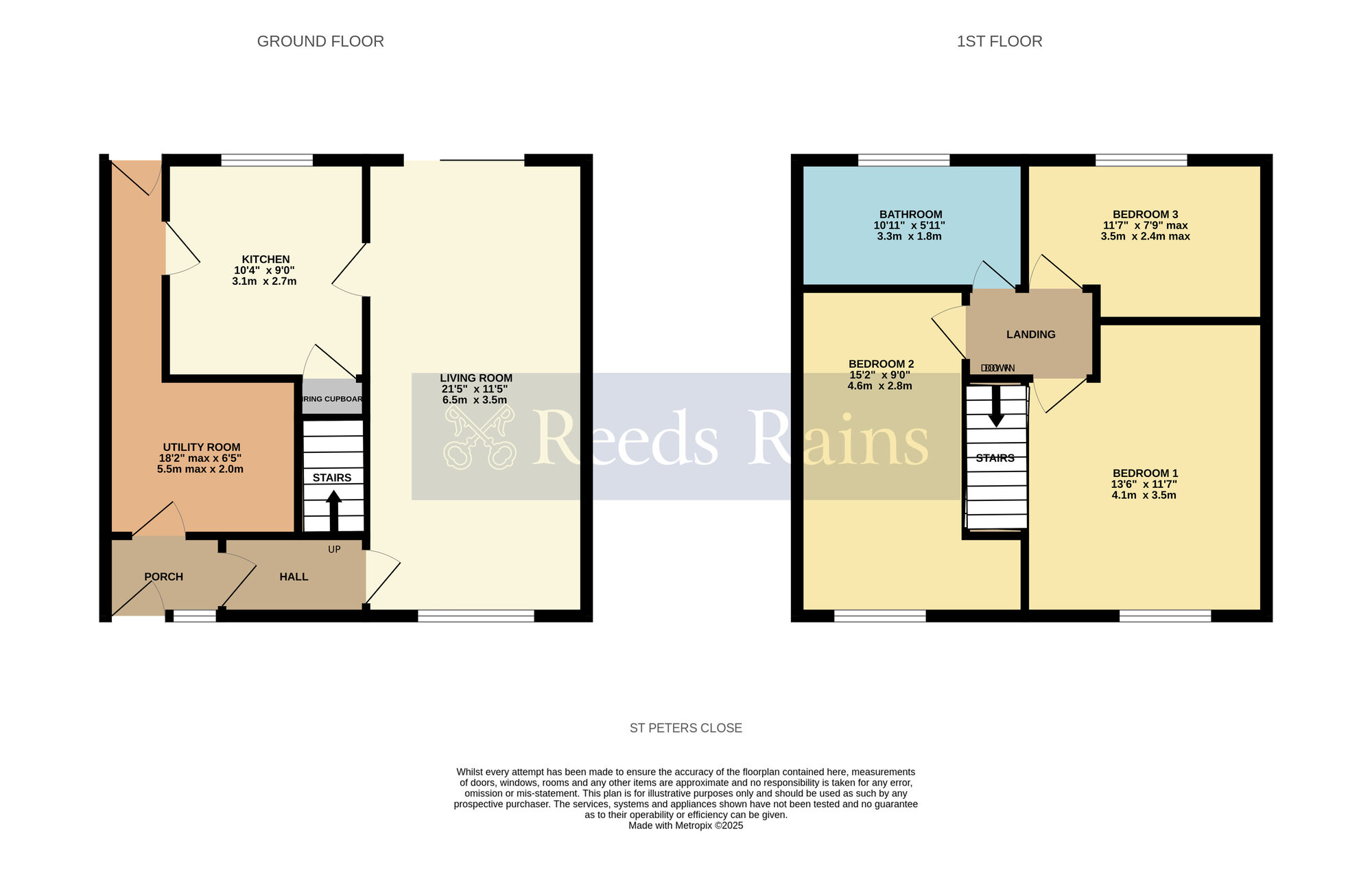 Floorplan of 3 bedroom Mid Terrace House for sale, St. Peters Close, Evesham, Worcestershire, WR11