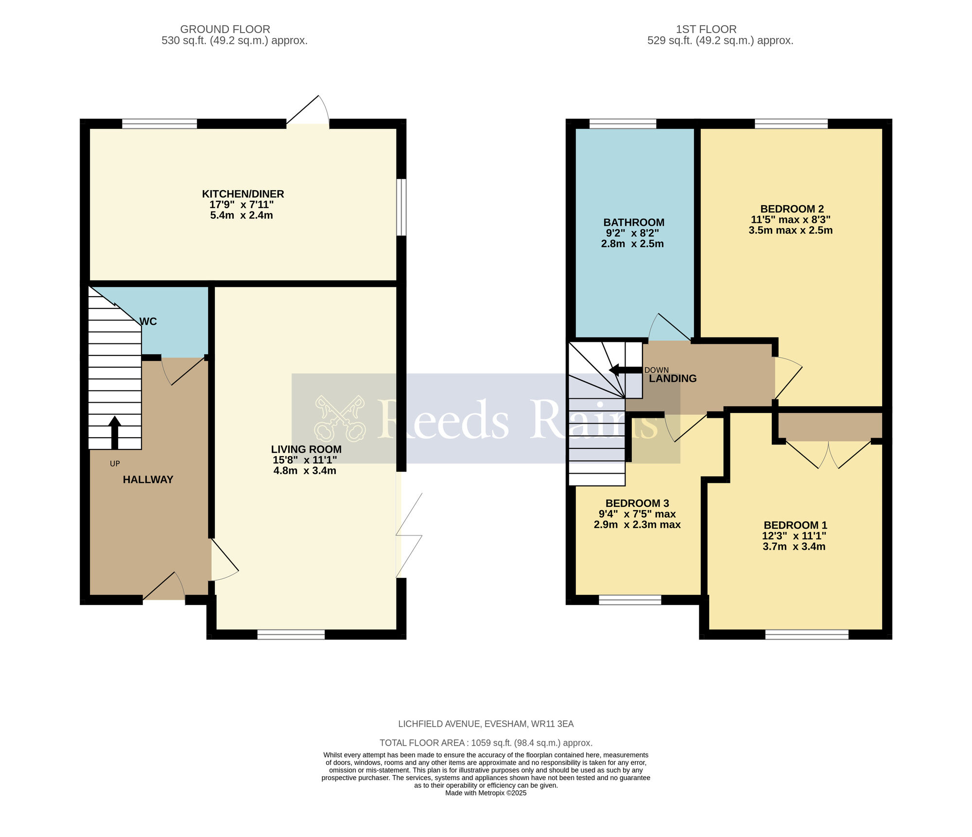 Floorplan of 3 bedroom Semi Detached House for sale, Lichfield Avenue, Evesham, Worcestershire, WR11