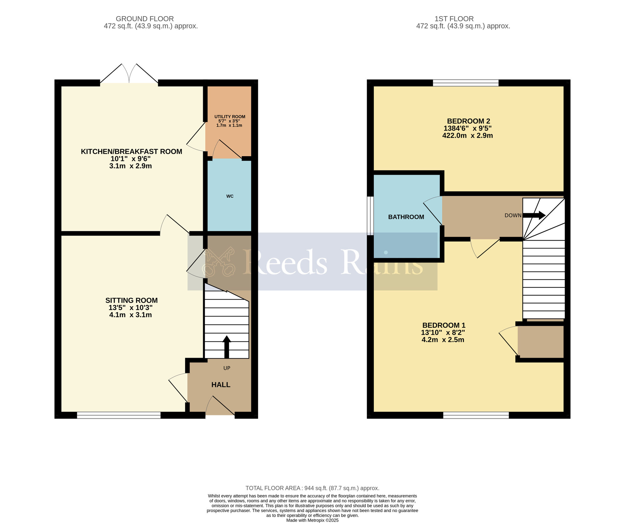 Floorplan of 2 bedroom Semi Detached House for sale, Taylor Gardens, Evesham, Worcestershire, WR11