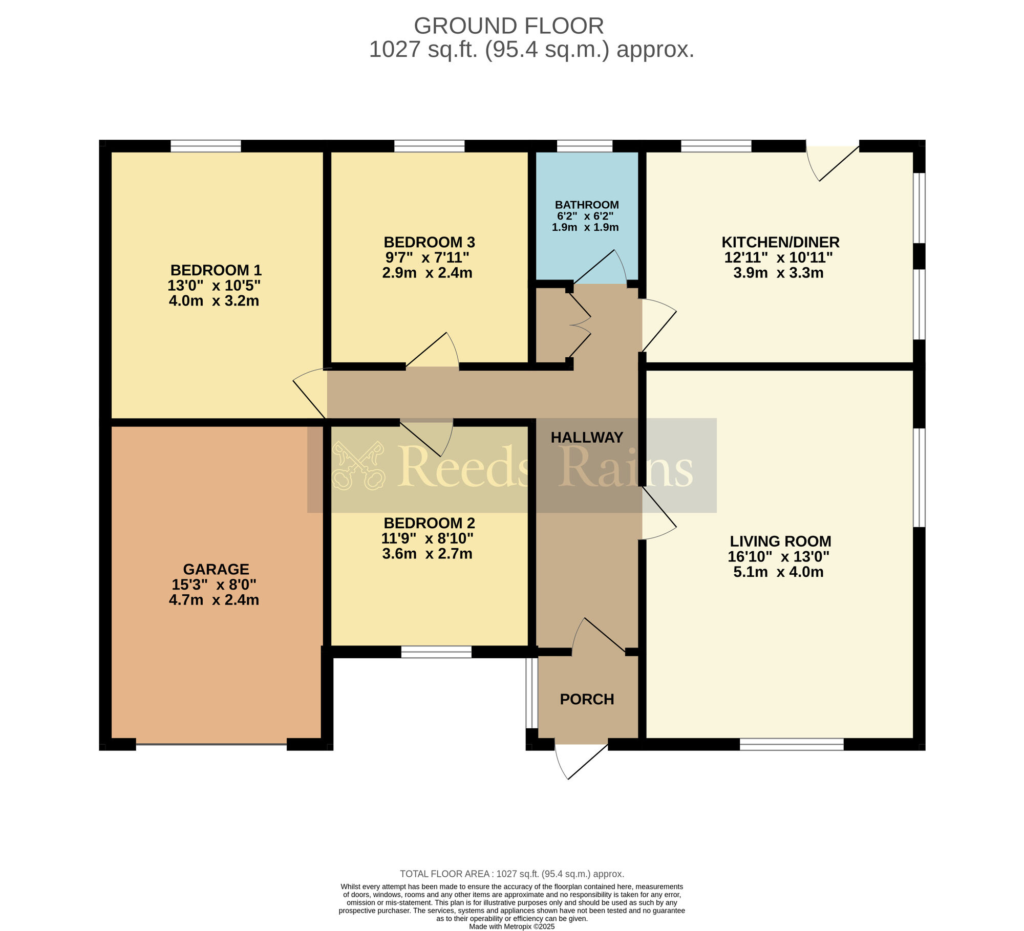 Floorplan of 3 bedroom Detached Bungalow for sale, Church Lane, Lower Moor, Worcestershire, WR10