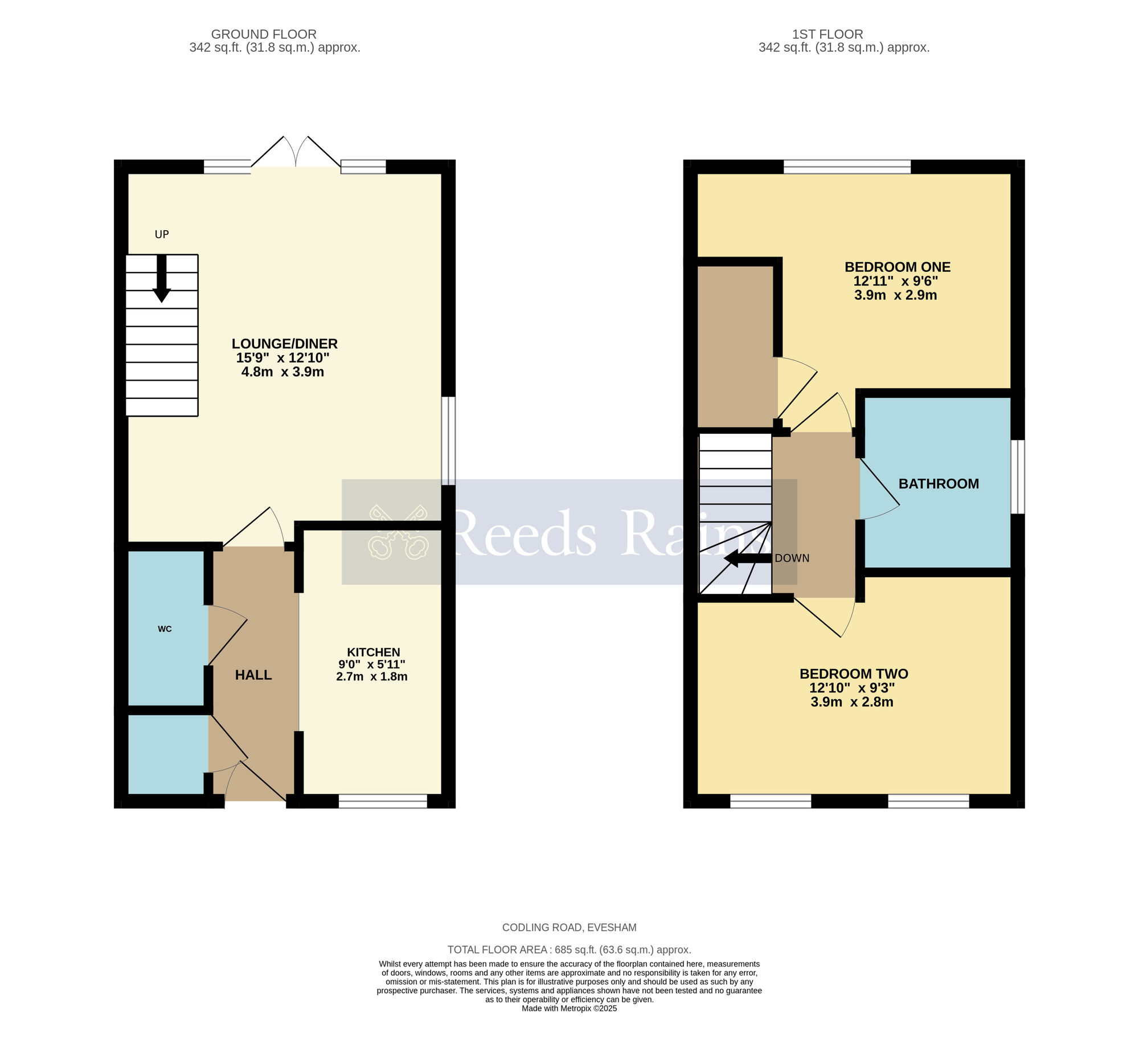 Floorplan of 2 bedroom Semi Detached House for sale, Laxton Crescent, Evesham, Worcestershire, WR11