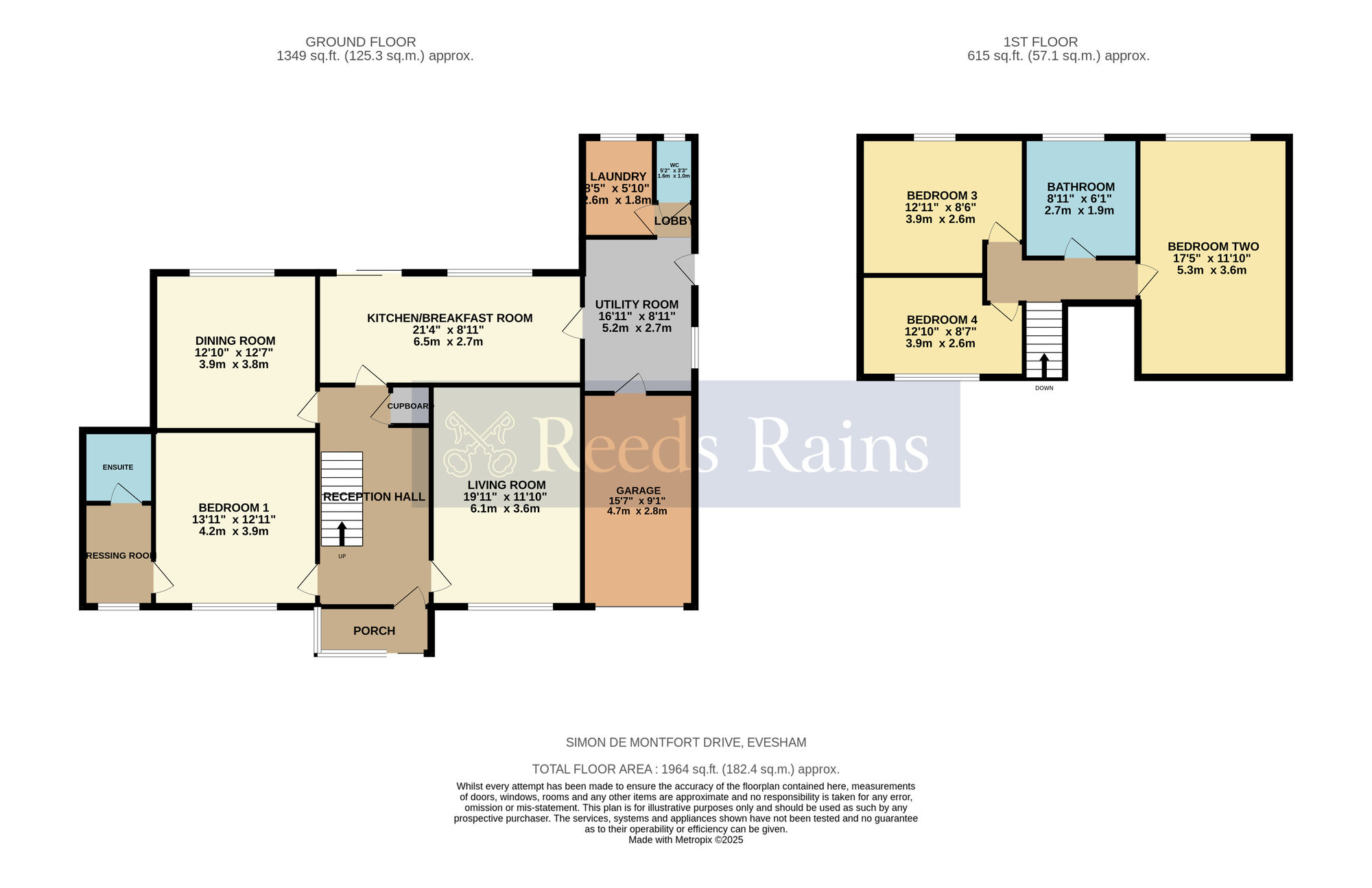 Floorplan of 4 bedroom Detached House for sale, Simon De Montfort Drive, Evesham, Worcestershire, WR11