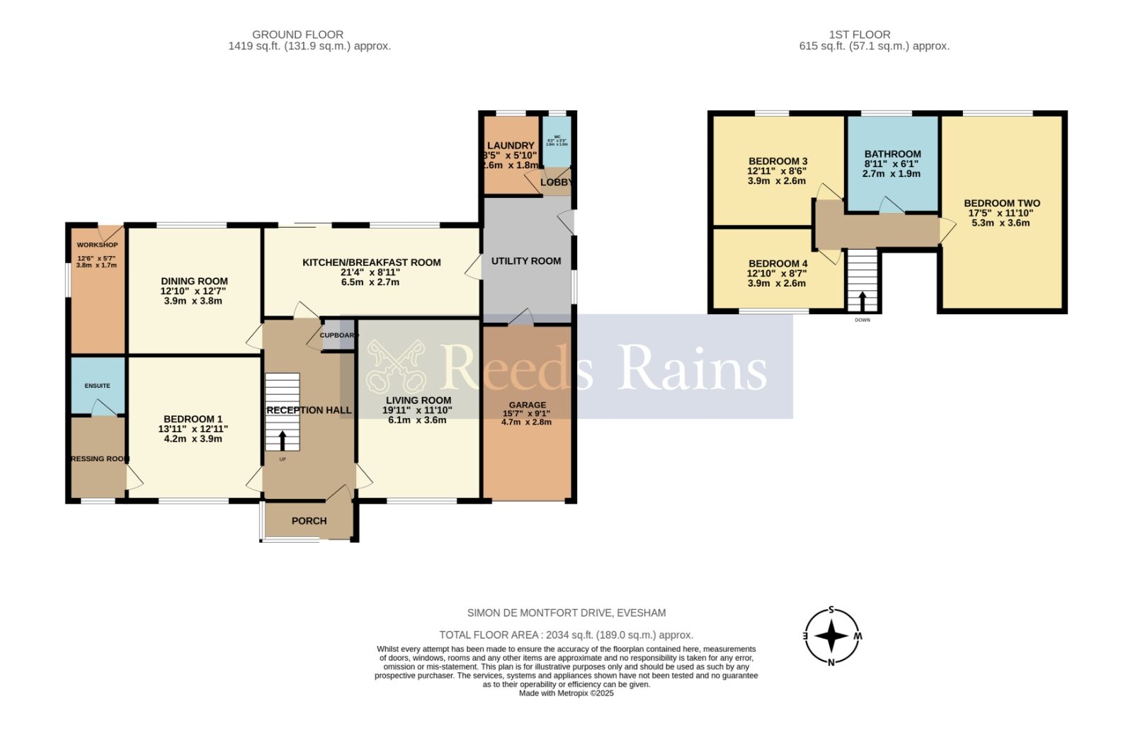 Floorplan of 4 bedroom Detached House for sale, Simon De Montfort Drive, Evesham, Worcestershire, WR11