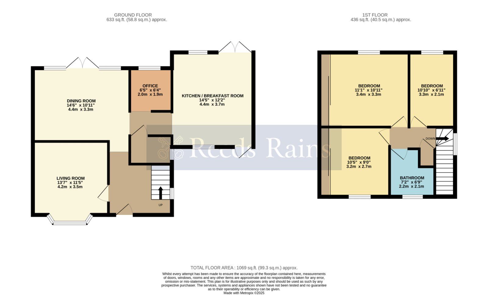 Floorplan of 3 bedroom Semi Detached House for sale, Kings Road, Evesham, Worcestershire, WR11