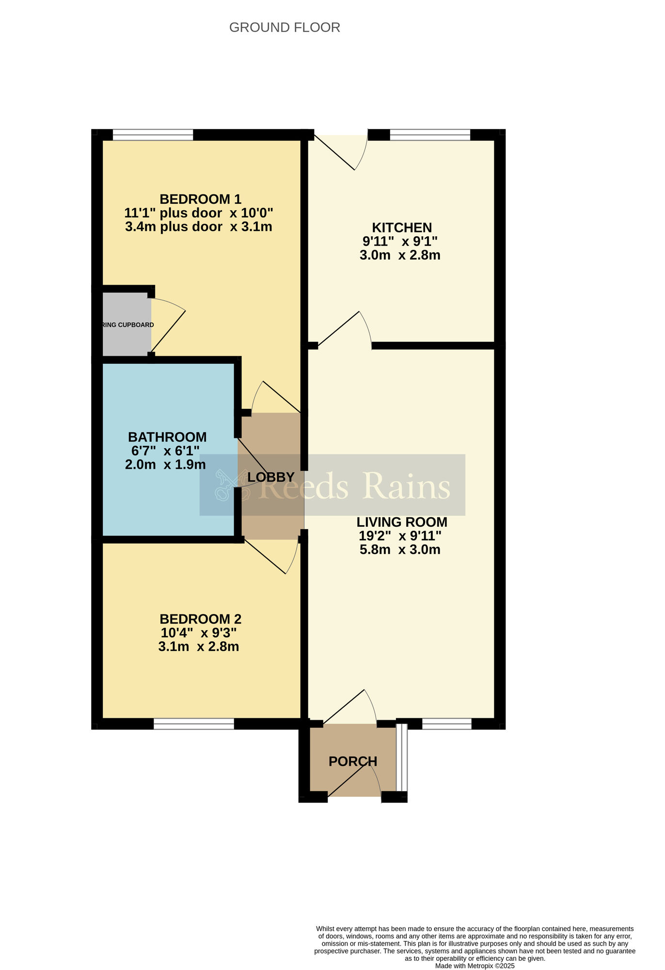 Floorplan of 2 bedroom Mid Terrace Bungalow for sale, Burford Gardens, Evesham, Worcestershire, WR11