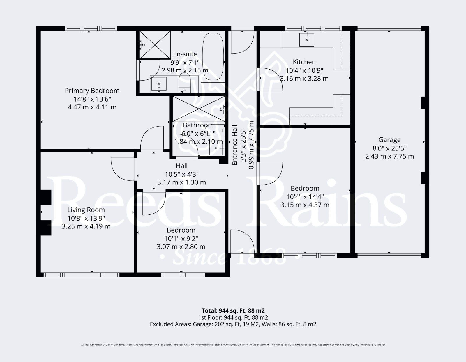 Floorplan of 3 bedroom Semi Detached Bungalow for sale, Lenchwick, Evesham, Worcestershire, WR11