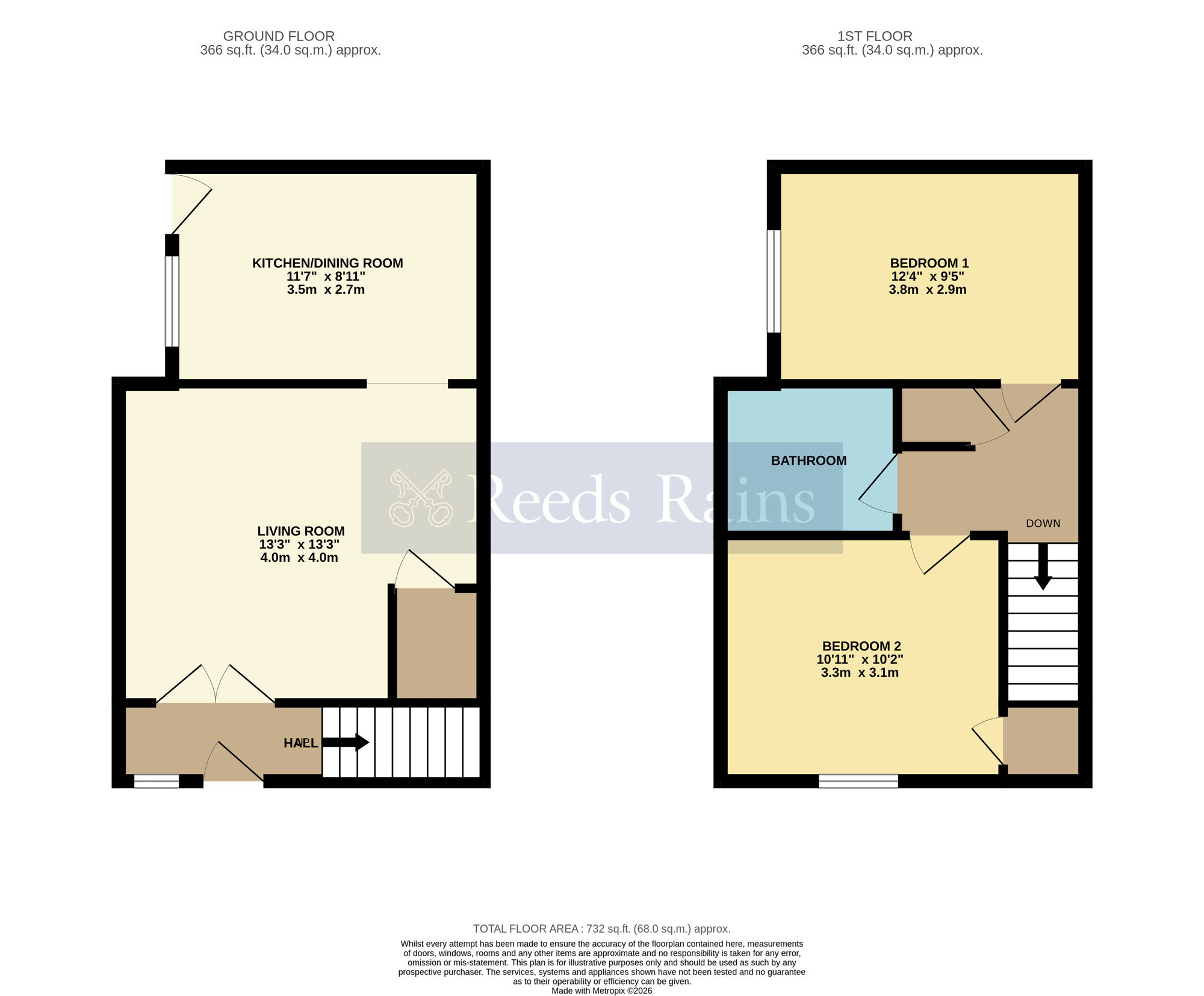 Floorplan of 2 bedroom Mid Terrace House for sale, Brick Kiln Street, Evesham, Worcestershire, WR11