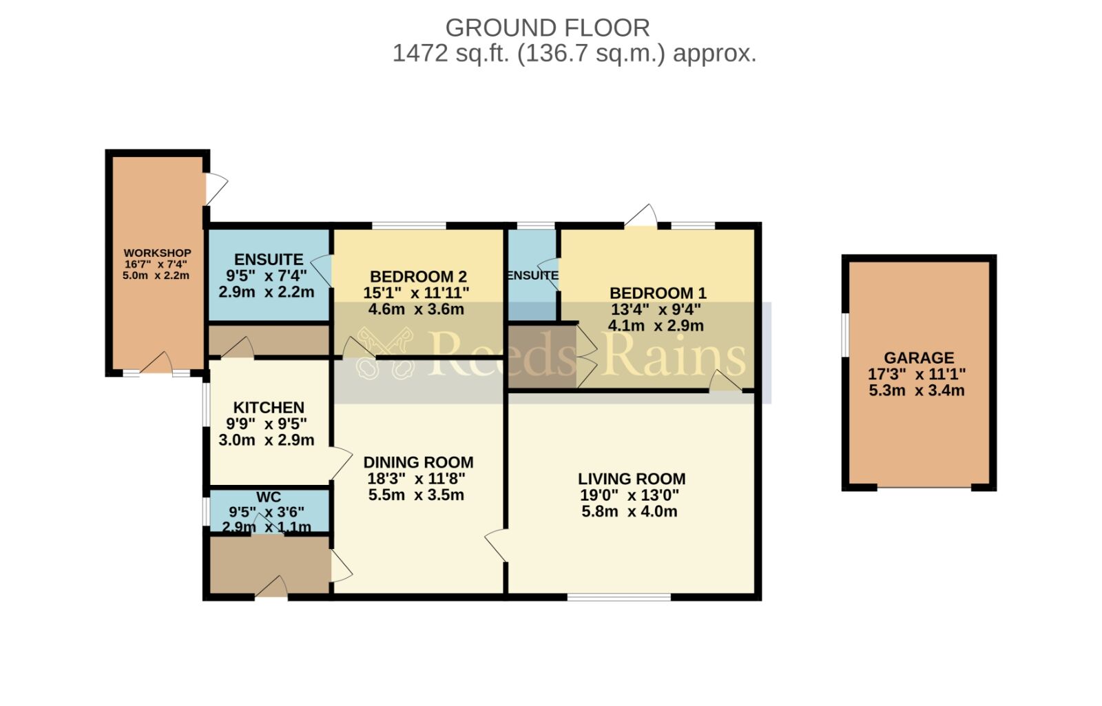 Floorplan of 2 bedroom Detached Bungalow for sale, Sycamore Avenue, Evesham, Worcestershire, WR11