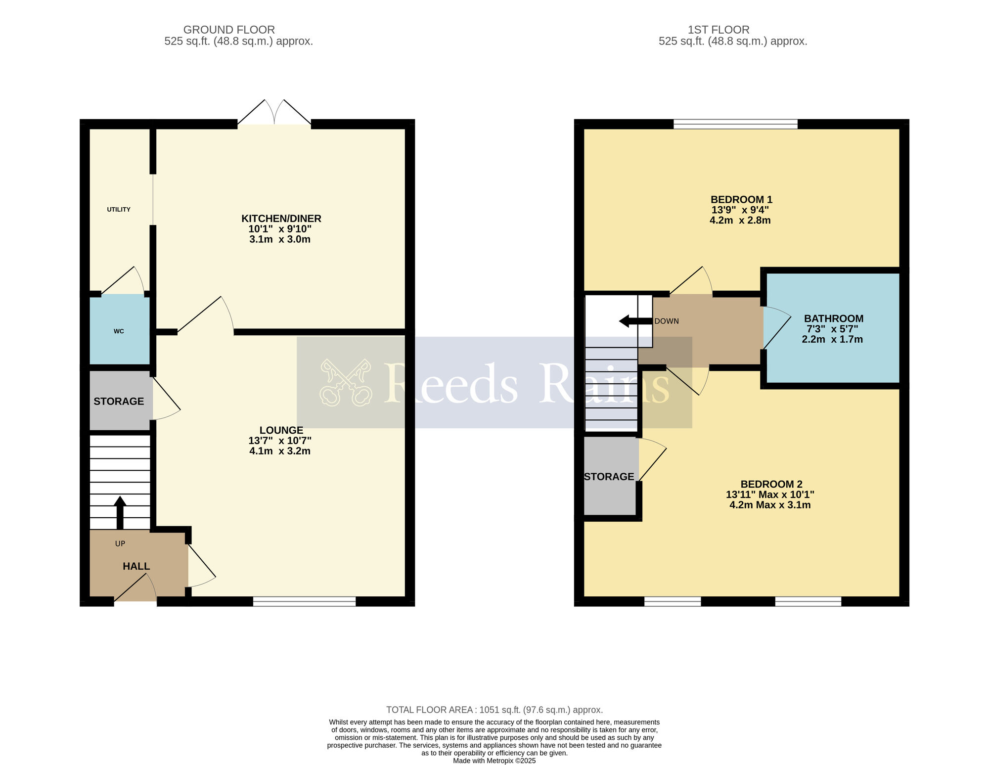 Floorplan of 2 bedroom Mid Terrace House for sale, Green Templeton Gardens, Evesham, Worcestershire, WR11