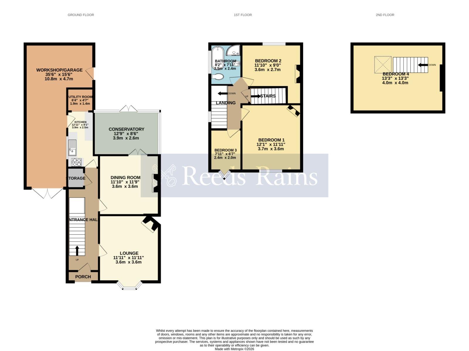 Floorplan of 4 bedroom Semi Detached House for sale, Elm Road, Evesham, Worcestershire, WR11