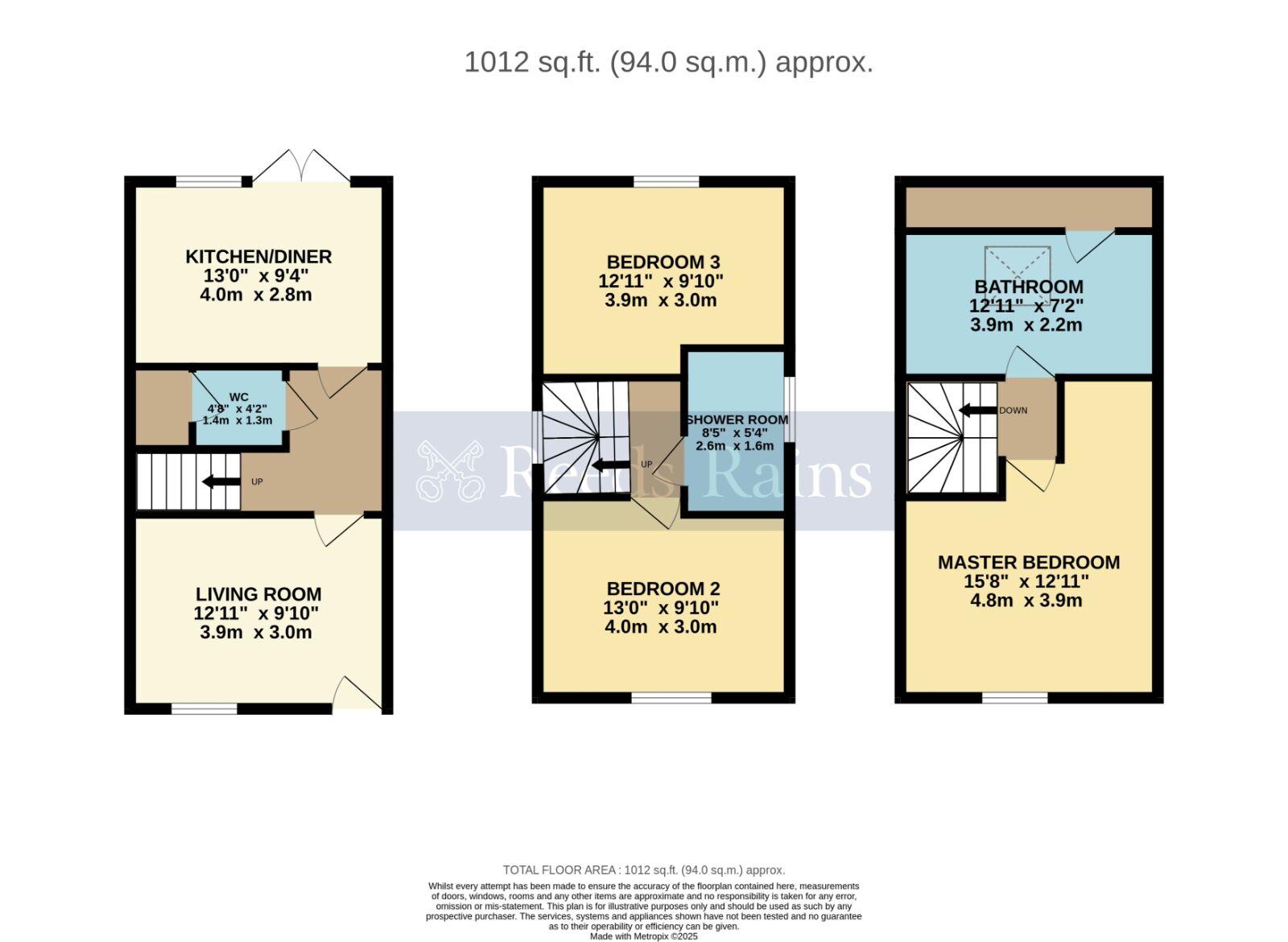 Floorplan of 3 bedroom Mid Terrace House for sale, Pershore Road, Evesham, Worcestershire, WR11
