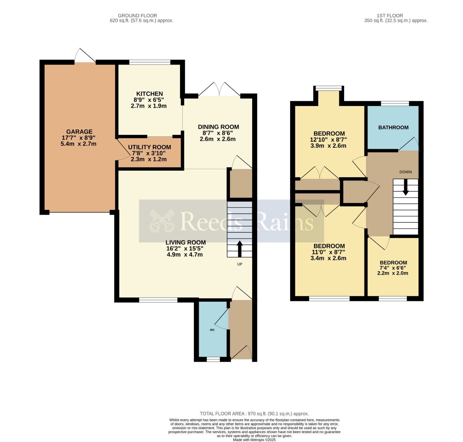 Floorplan of 3 bedroom Link Detached House for sale, St. Johns Close, Evesham, Worcestershire, WR11