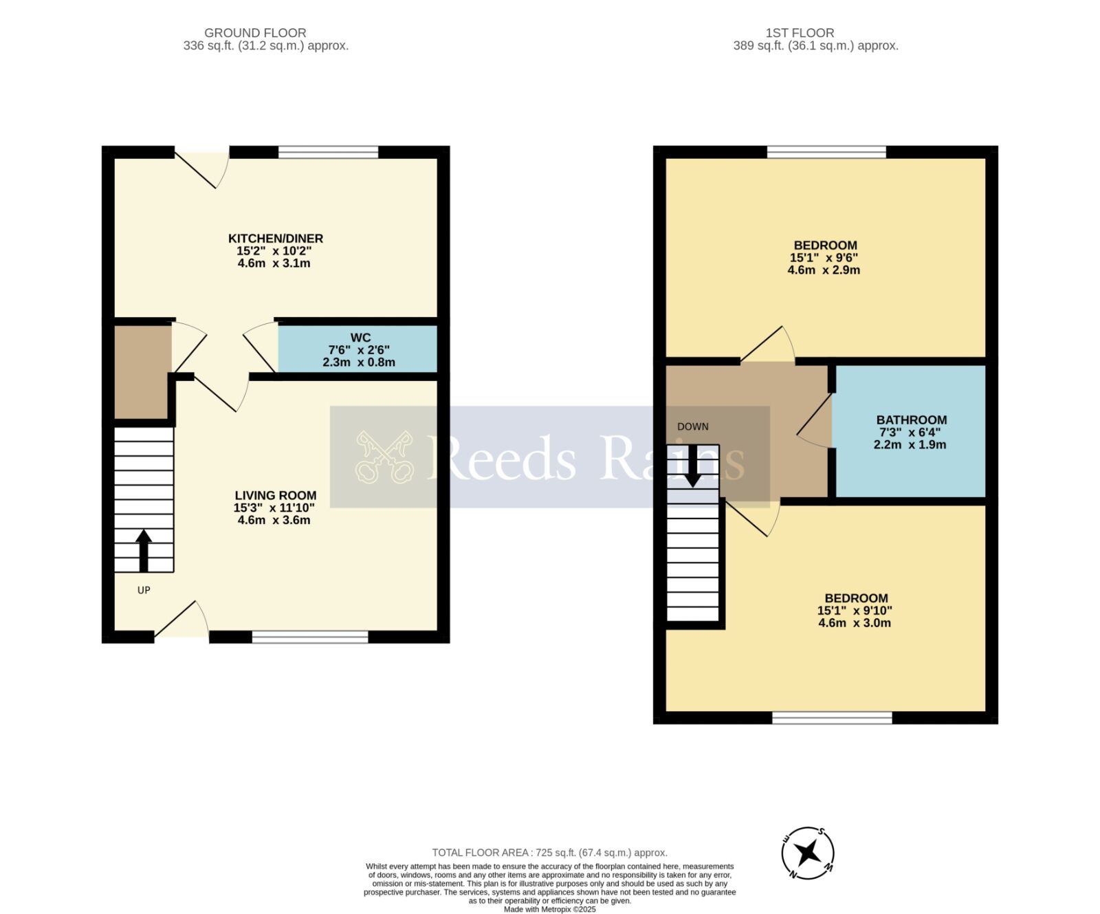 Floorplan of 2 bedroom Mid Terrace House for sale, Russet Close, Evesham, Worcestershire, WR11