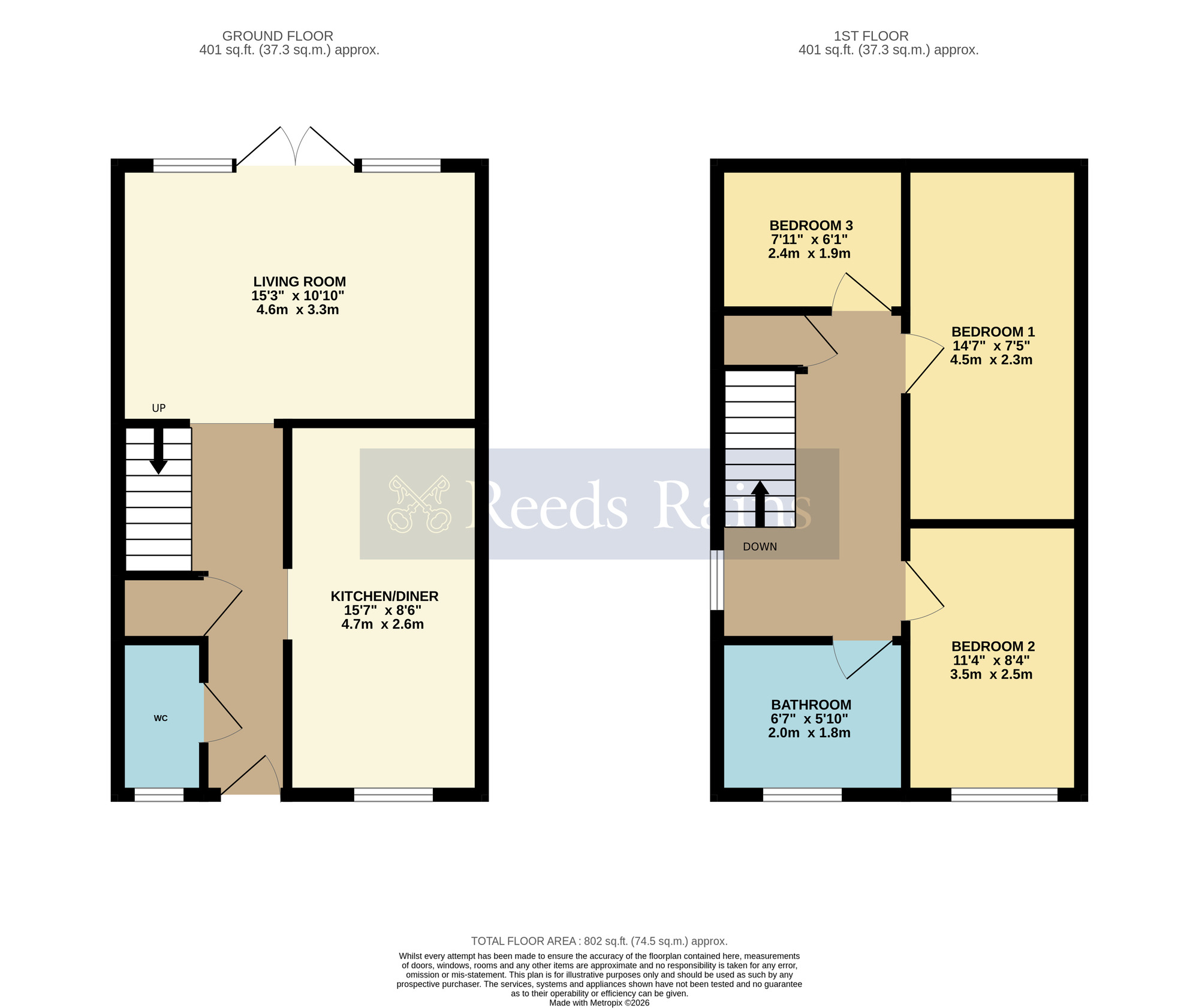 Floorplan of 3 bedroom End Terrace House for sale, Jupiter Road, Evesham, Worcestershire, WR11