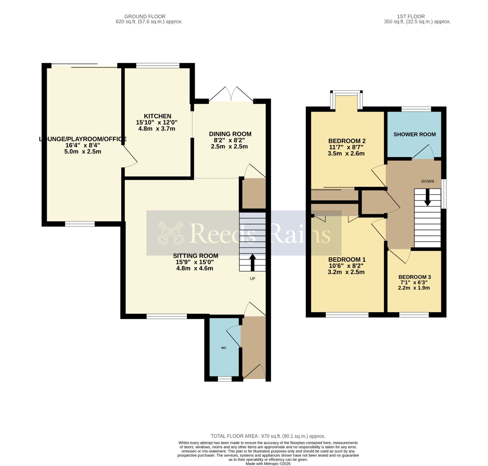Floorplan of 3 bedroom Link Detached House for sale, St. Johns Close, Evesham, Worcestershire, WR11
