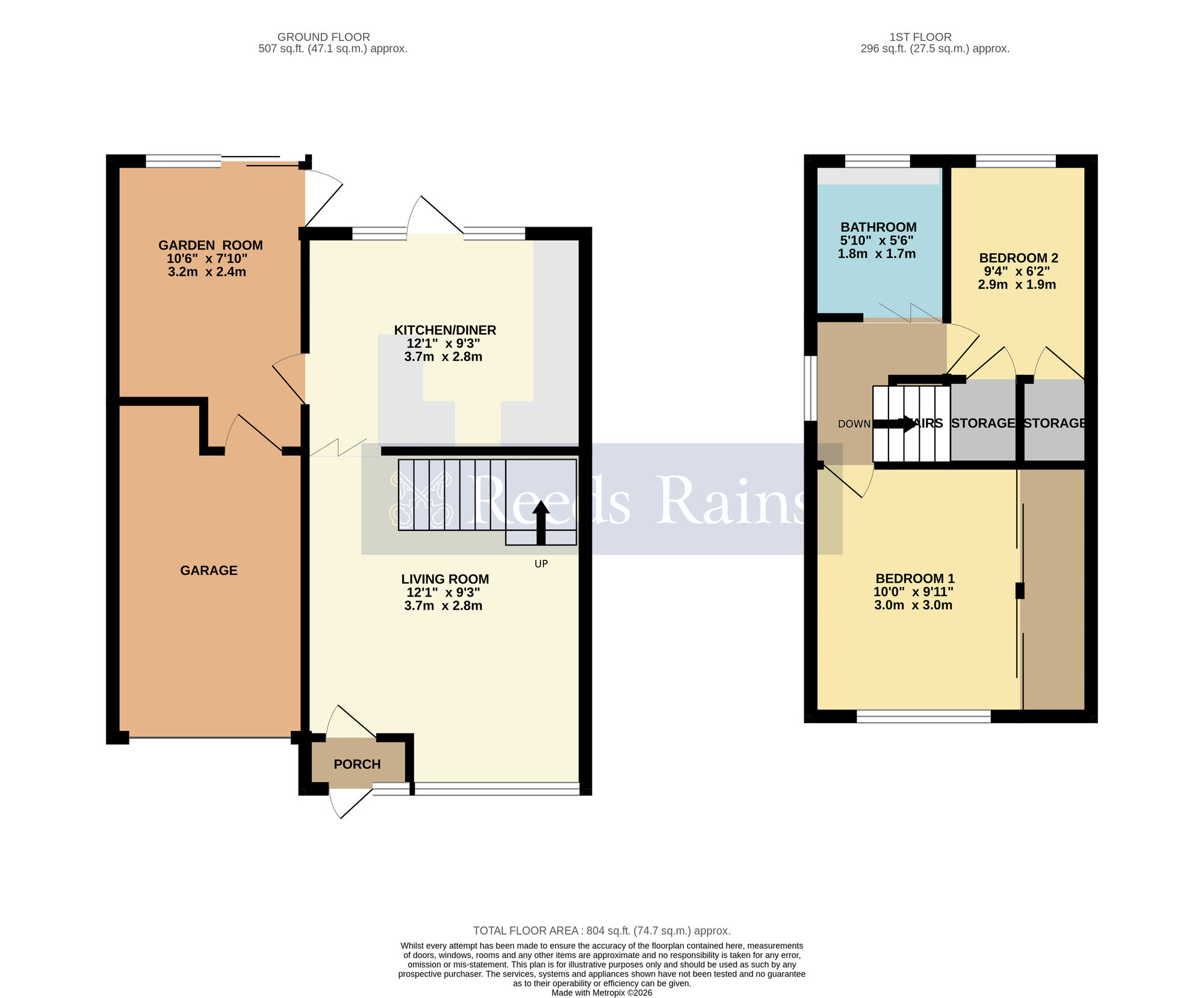 Floorplan of 2 bedroom Semi Detached House for sale, Donney Brook, Evesham, Worcestershire, WR11