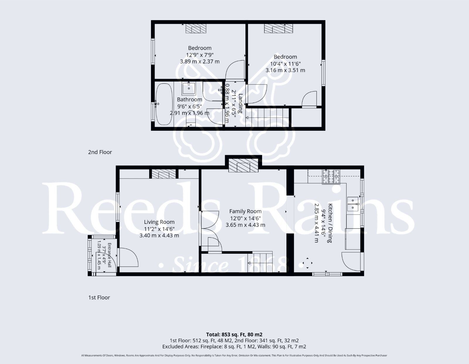 Floorplan of 2 bedroom End Terrace House for sale, Mill Road, Evesham, Worcestershire, WR11