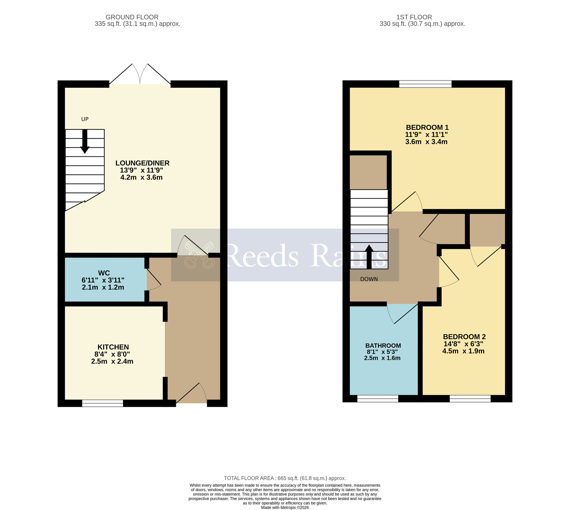 Floorplan of 2 bedroom Semi Detached House for sale, Cartwright Way, Evesham, Worcestershire, WR11