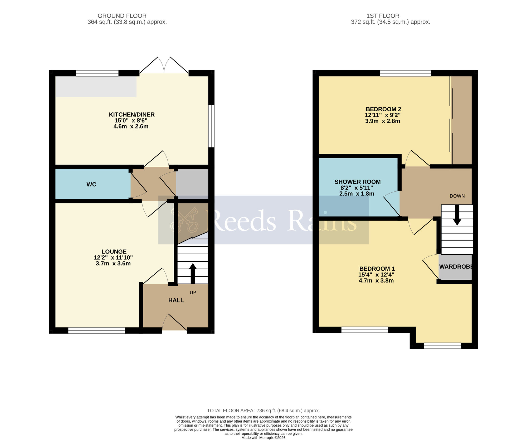 Floorplan of 2 bedroom Semi Detached House for sale, Philipscote, Evesham, Worcestershire, WR11