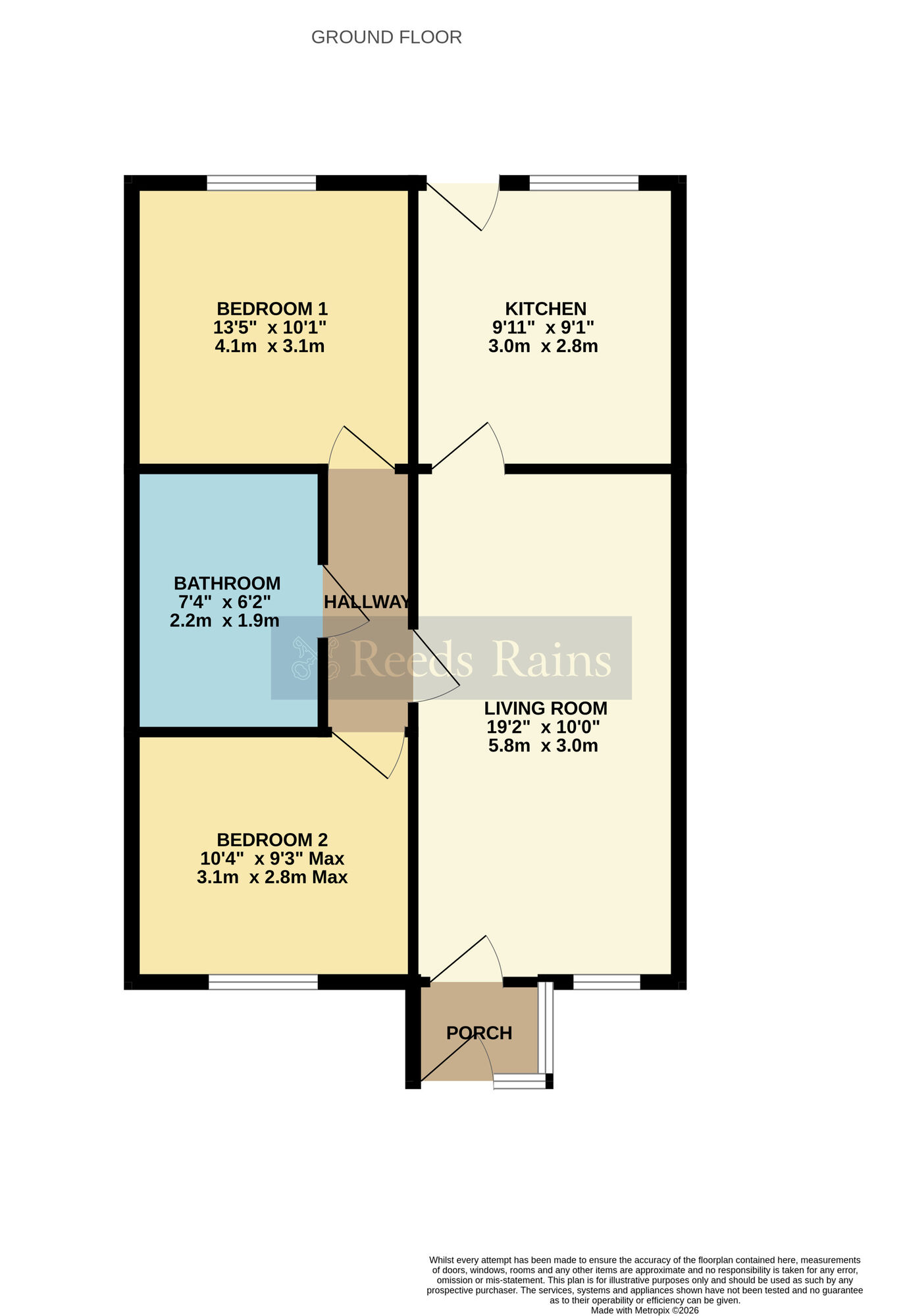 Floorplan of 2 bedroom Mid Terrace Bungalow for sale, Burford Gardens, Evesham, Worcestershire, WR11