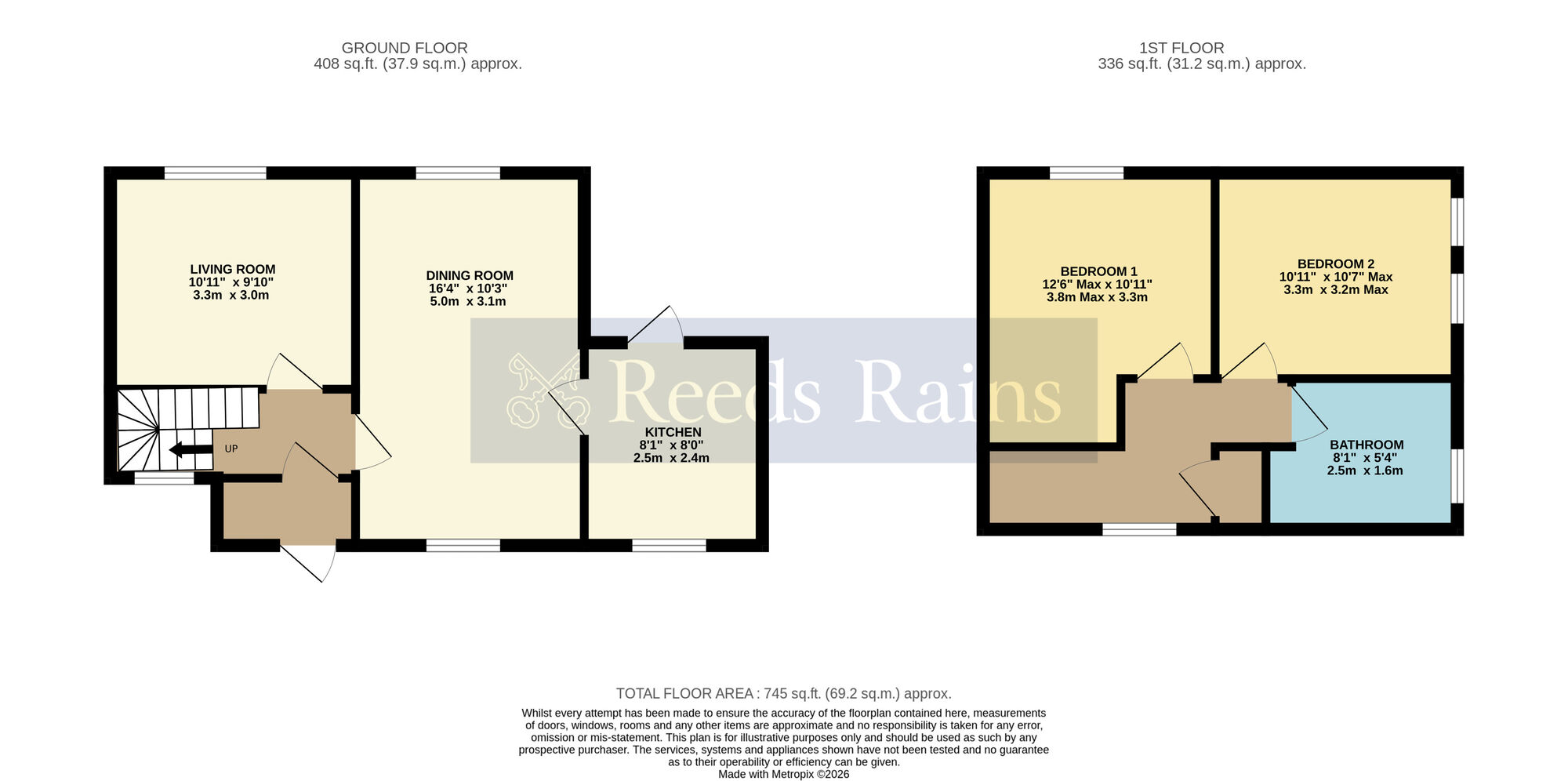 Floorplan of 2 bedroom Semi Detached House for sale, Green Leys, Badsey, Worcestershire, WR11