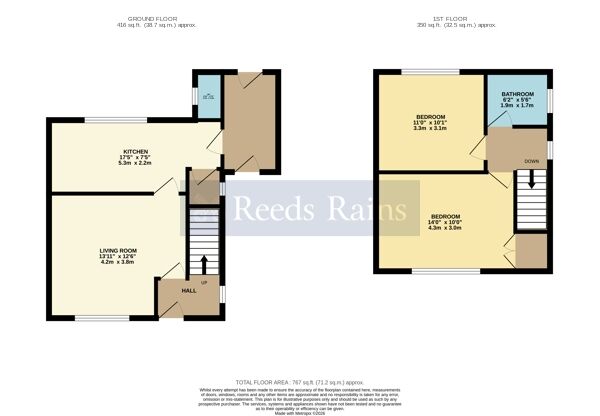 Floorplan of 2 bedroom Semi Detached House for sale, Hemmingway, Evesham, Worcestershire, WR11