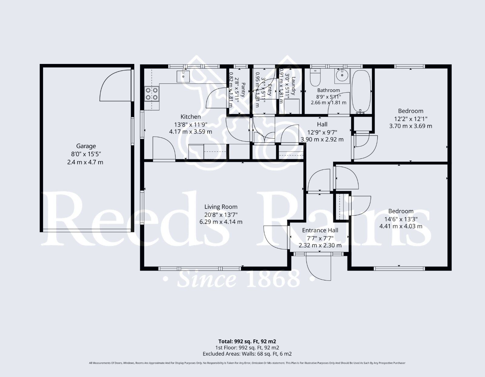 Floorplan of 2 bedroom Detached Bungalow for sale, Mansion Gardens, Evesham, Worcestershire, WR11
