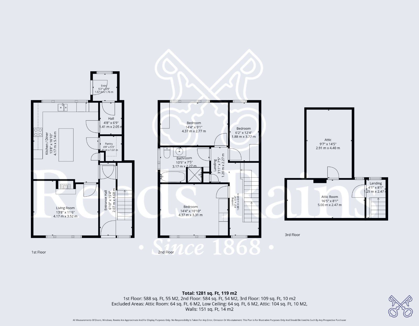 Floorplan of 3 bedroom Mid Terrace House for sale, Radford Road, Rous Lench, Worcestershire, WR11