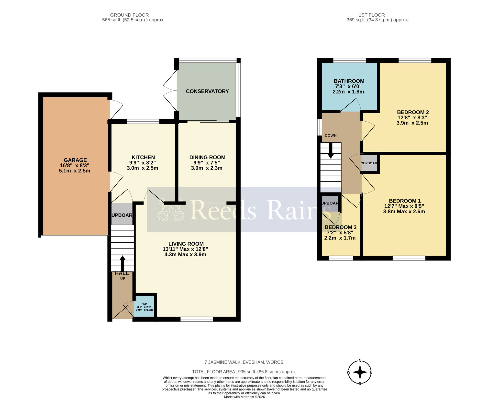Floorplan of 3 bedroom Link Detached House for sale, Jasmine Walk, Evesham, Worcestershire, WR11