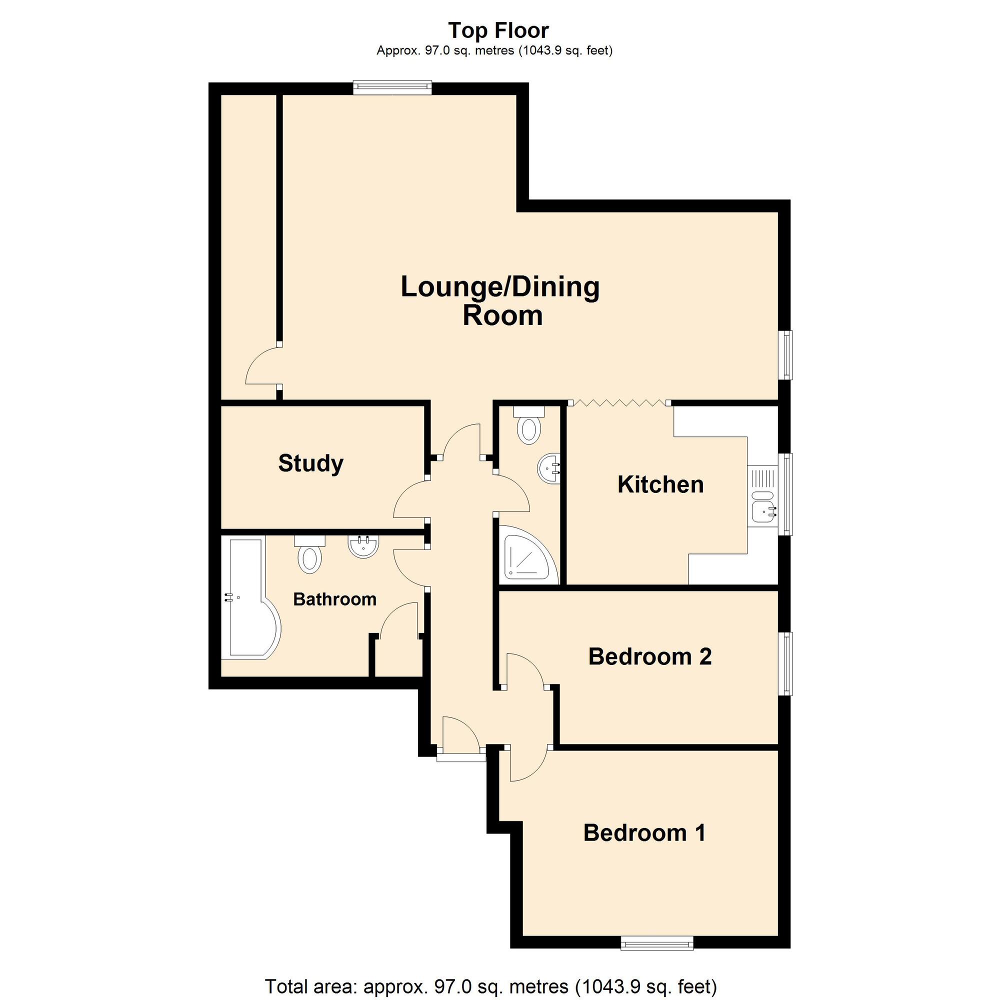 Floorplan of 2 bedroom  Flat for sale, Grimston Avenue, Folkestone, Kent, CT20
