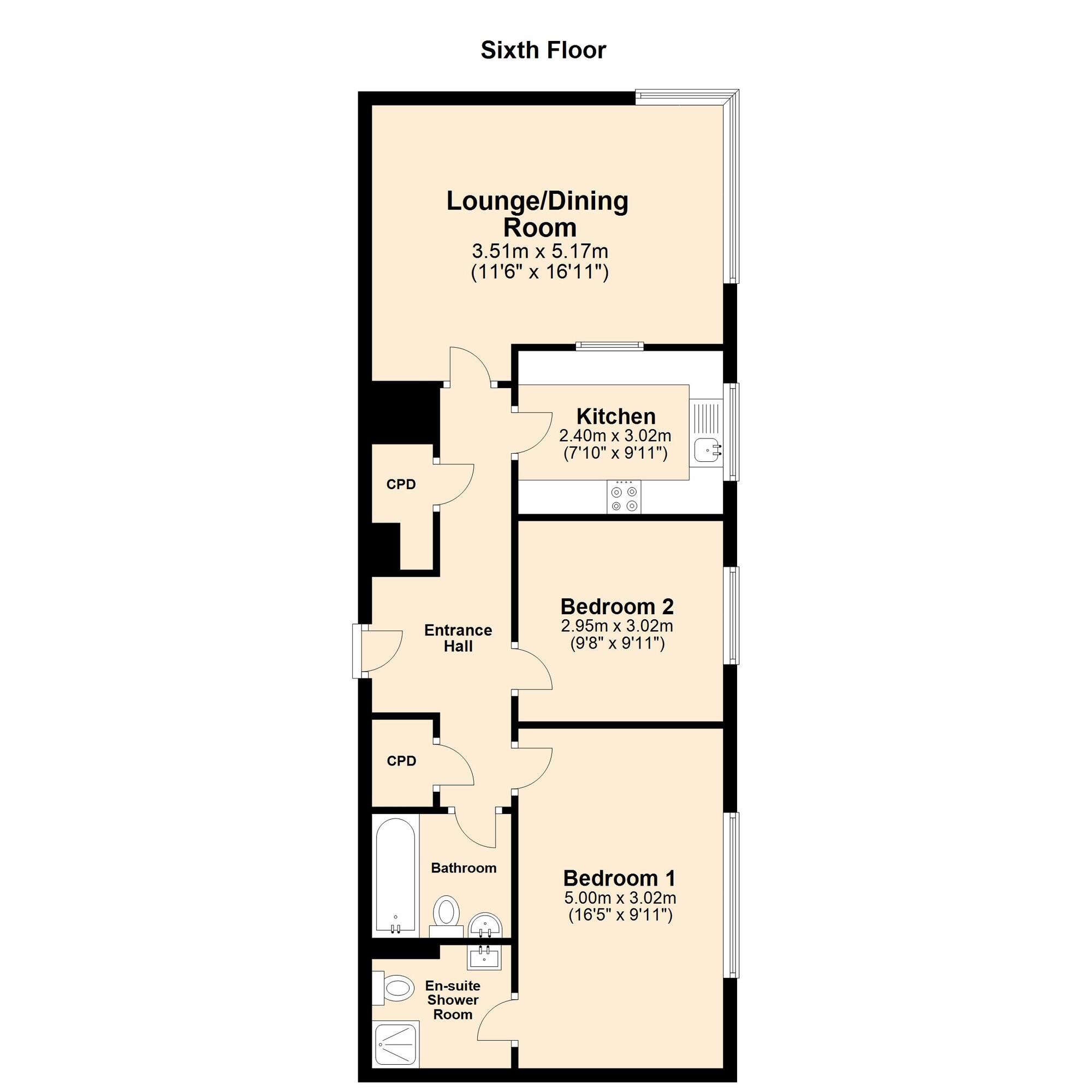 Floorplan of 2 bedroom  Flat for sale, The Leas, Folkestone, Kent, CT20