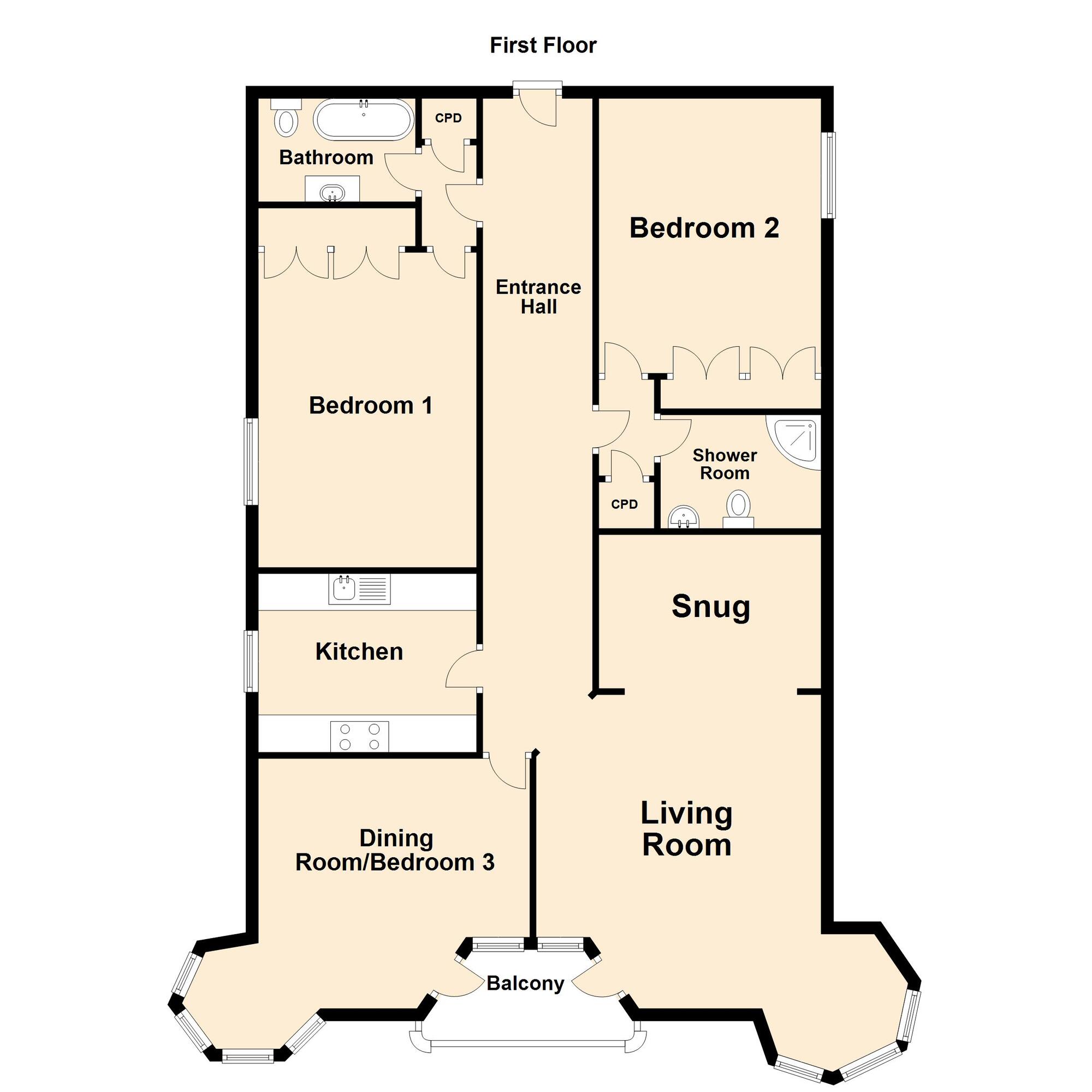 Floorplan of 3 bedroom  Flat for sale, The Leas, Folkestone, Kent, CT20